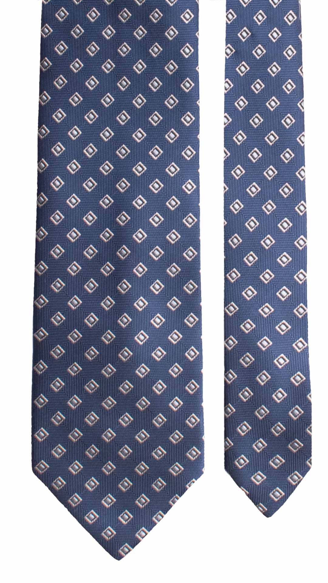 Cravatta di Seta Blu Navy Fantasia Celeste Grigio Argento 2011 Graffeo Cravatte Made in Italy Pala