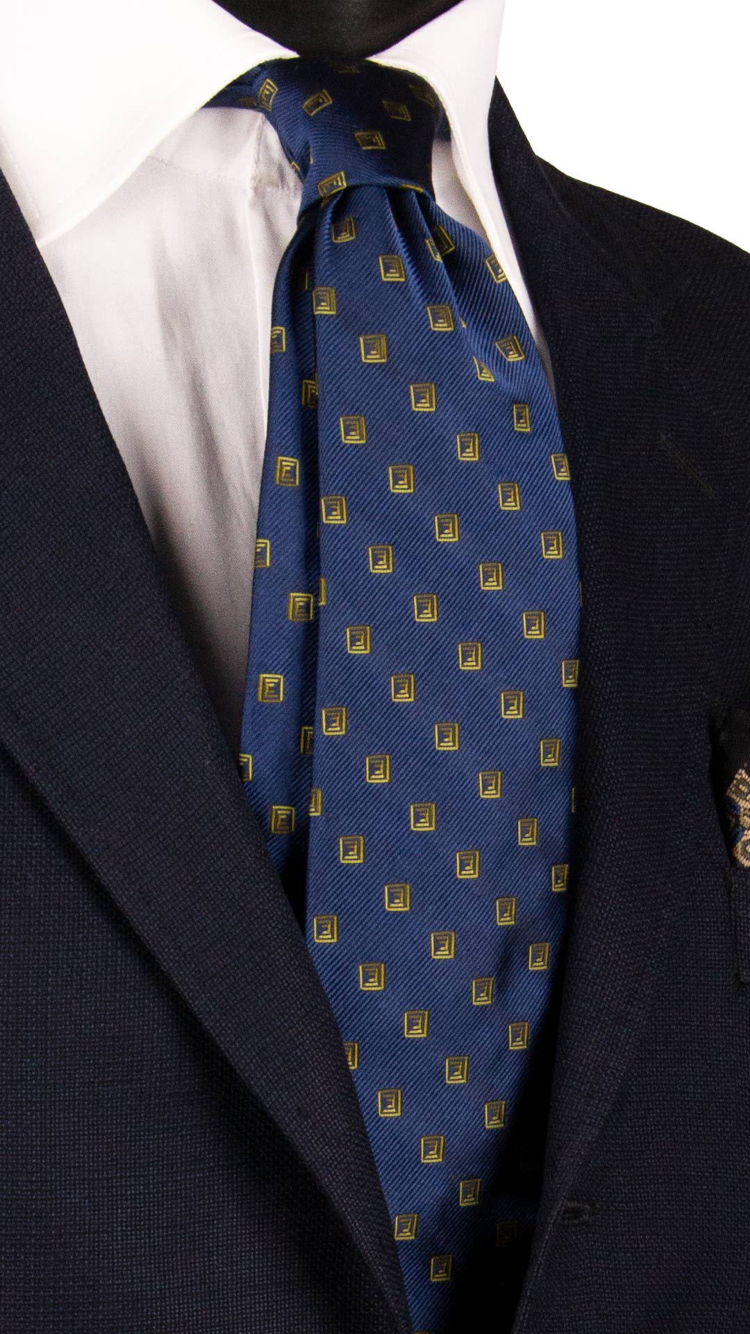 Cravatta-di-Seta-Blu-Navy-Fantasia-Verde-7133
