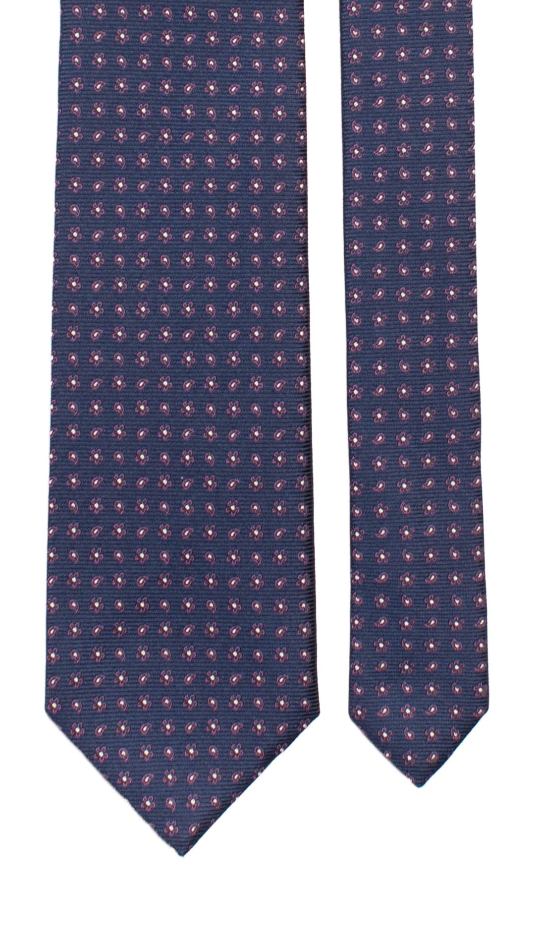 Cravatta di Seta Blu Navy Fantasia Viola Grigio Argento 7303 Graffeo Cravatte Made in Italy Pala