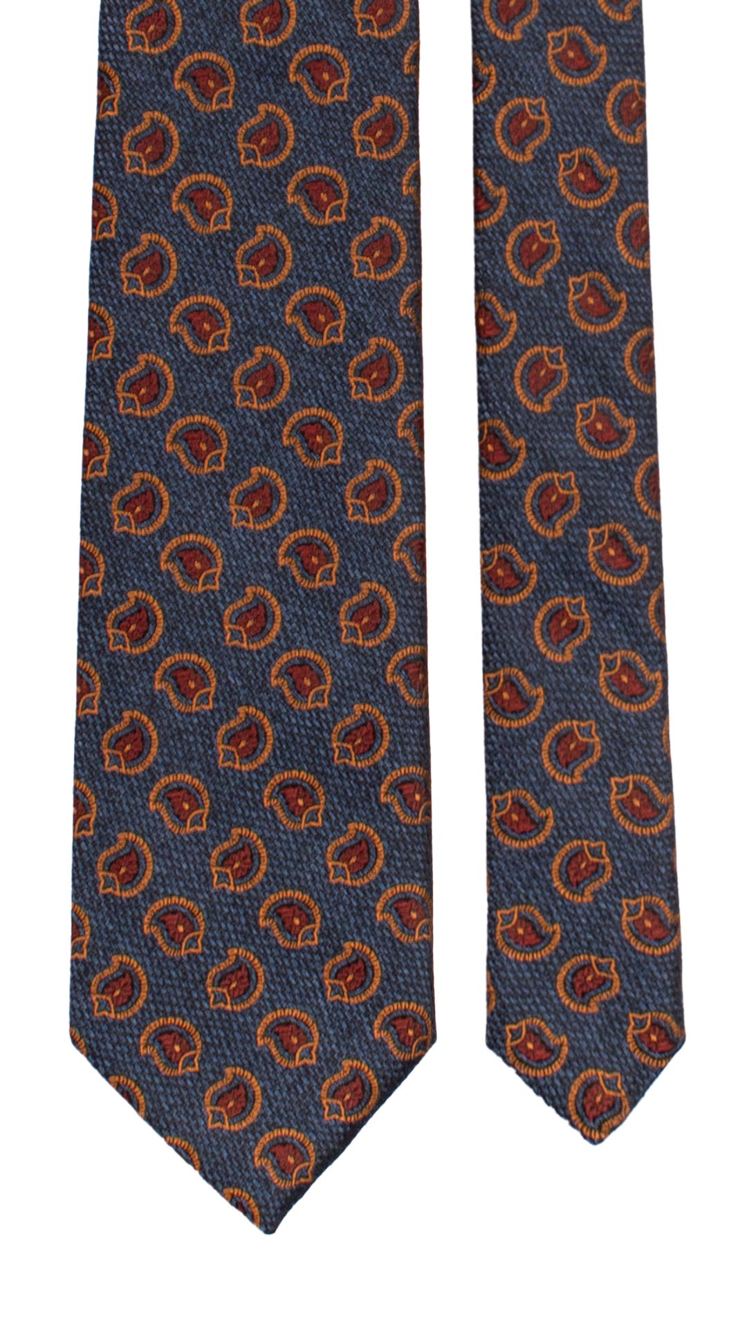 Cravatta di Seta Blu Navy Paisley Bordeaux Color Bronzo AN7406 Made in Italy Graffeo Cravatte Pala