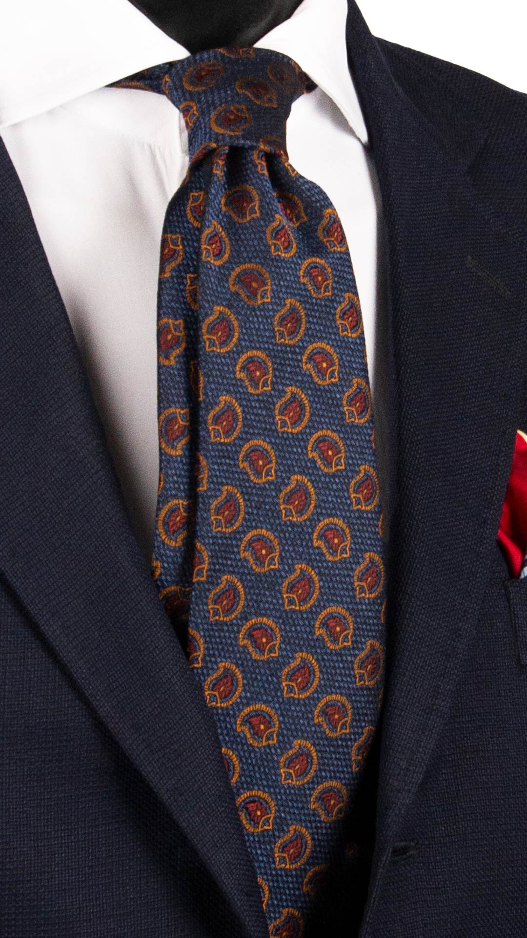 Cravatta di Seta Blu Navy Paisley Bordeaux Color Bronzo AN7406 Made in Italy Graffeo Cravatte