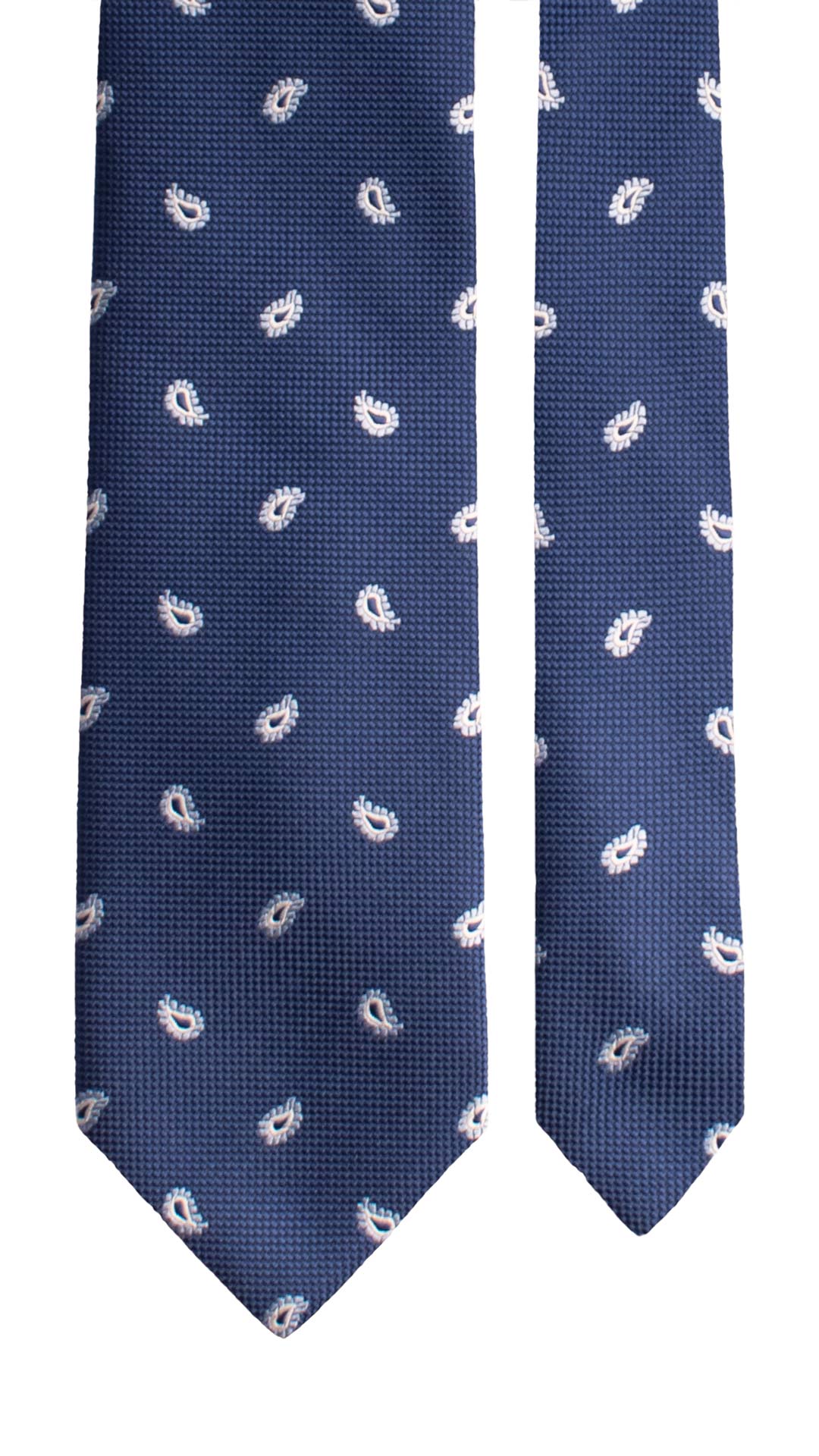 Cravatta di Seta Blu Navy Paisley Celeste Bianco 2087 Graffeo Cravatte Made in Italy Pala