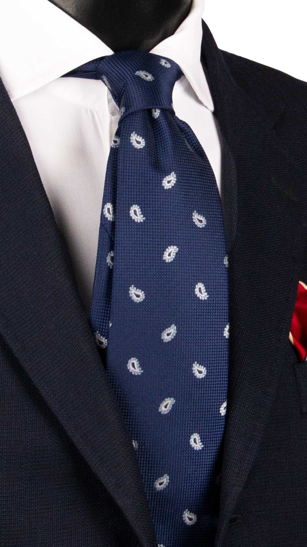 Cravatta di Seta Blu Navy Paisley Celeste Bianco 2087 Graffeo Cravatte Made in Italy