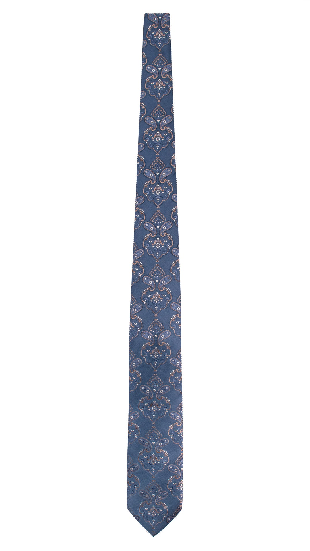 Cravatta di Seta Blu Navy Paisley Marrone Bianco 1528 Graffeo Cravatte Made in Italy Intera