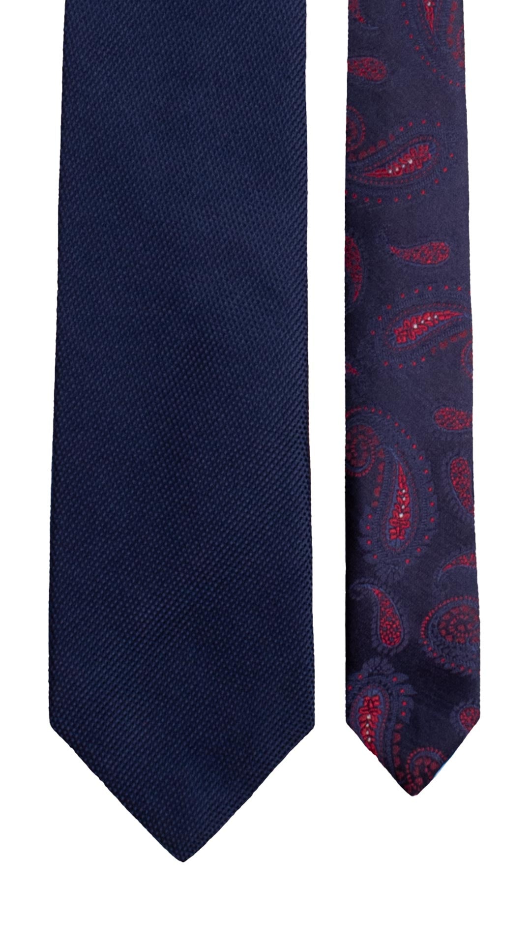 Cravatta di Seta Blu Navy Tinta Unita Nodo in Contrasto Avorio Fantasia Tono su Tono Blu Navy Rosso N3351 Made in Italy Graffeo Cravatte Pala