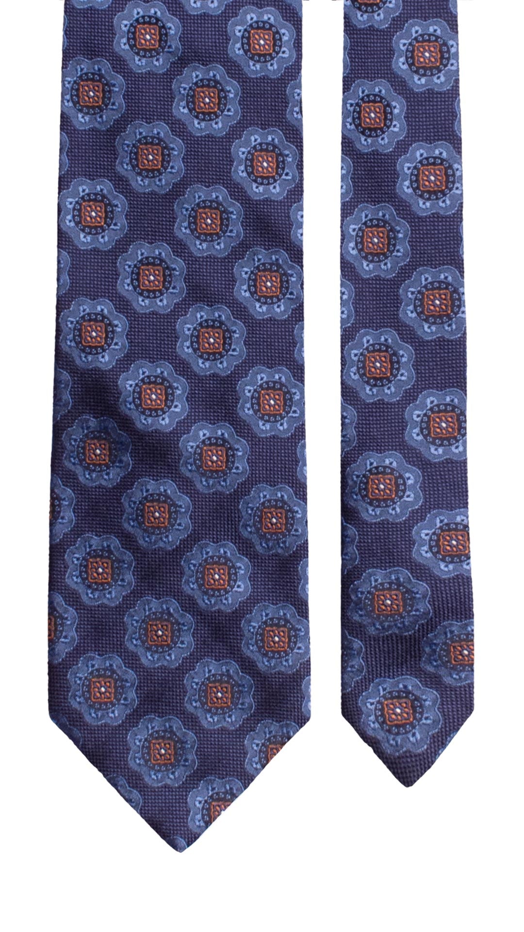 Cravatta di Seta Blu Navy a Medaglioni Marroni Blu Bianchi AN8104 Made in Italy Graffeo Cravatte Pala