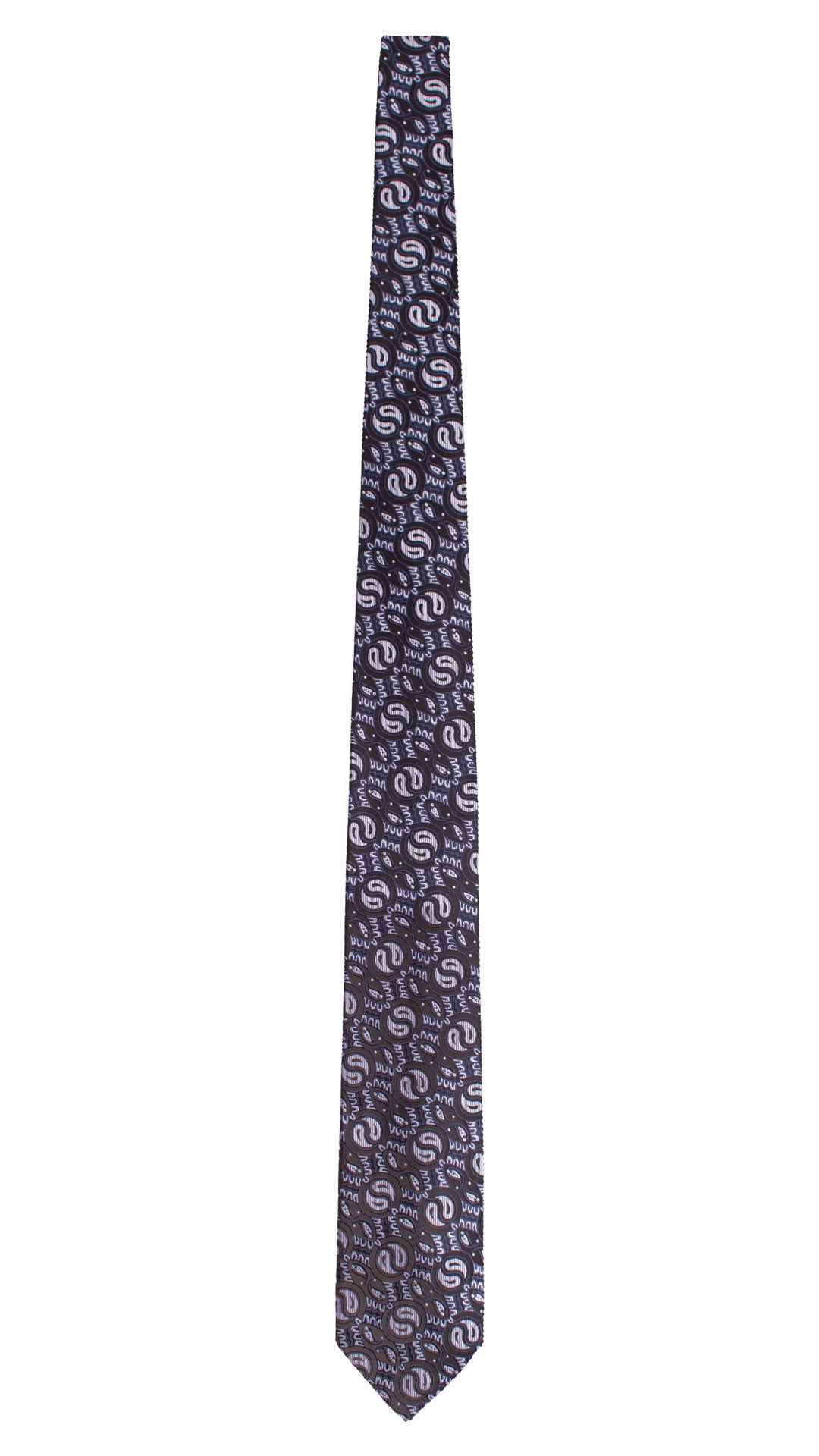 Cravatta di Seta Blu Notte Paisley Celeste Bluette 1539 Graffeo Cravatte Made in Italy Intera