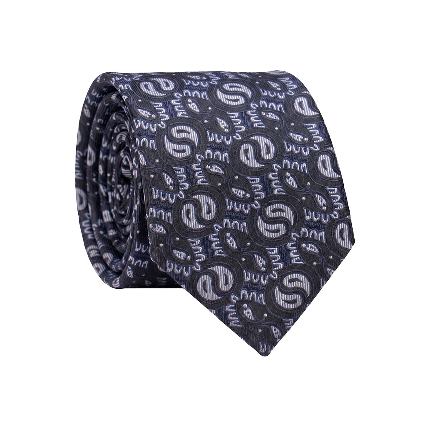 Cravatta di Seta Blu Notte Paisley Celeste Bluette 1539 Graffeo Cravatte Made in Italy Rotolo