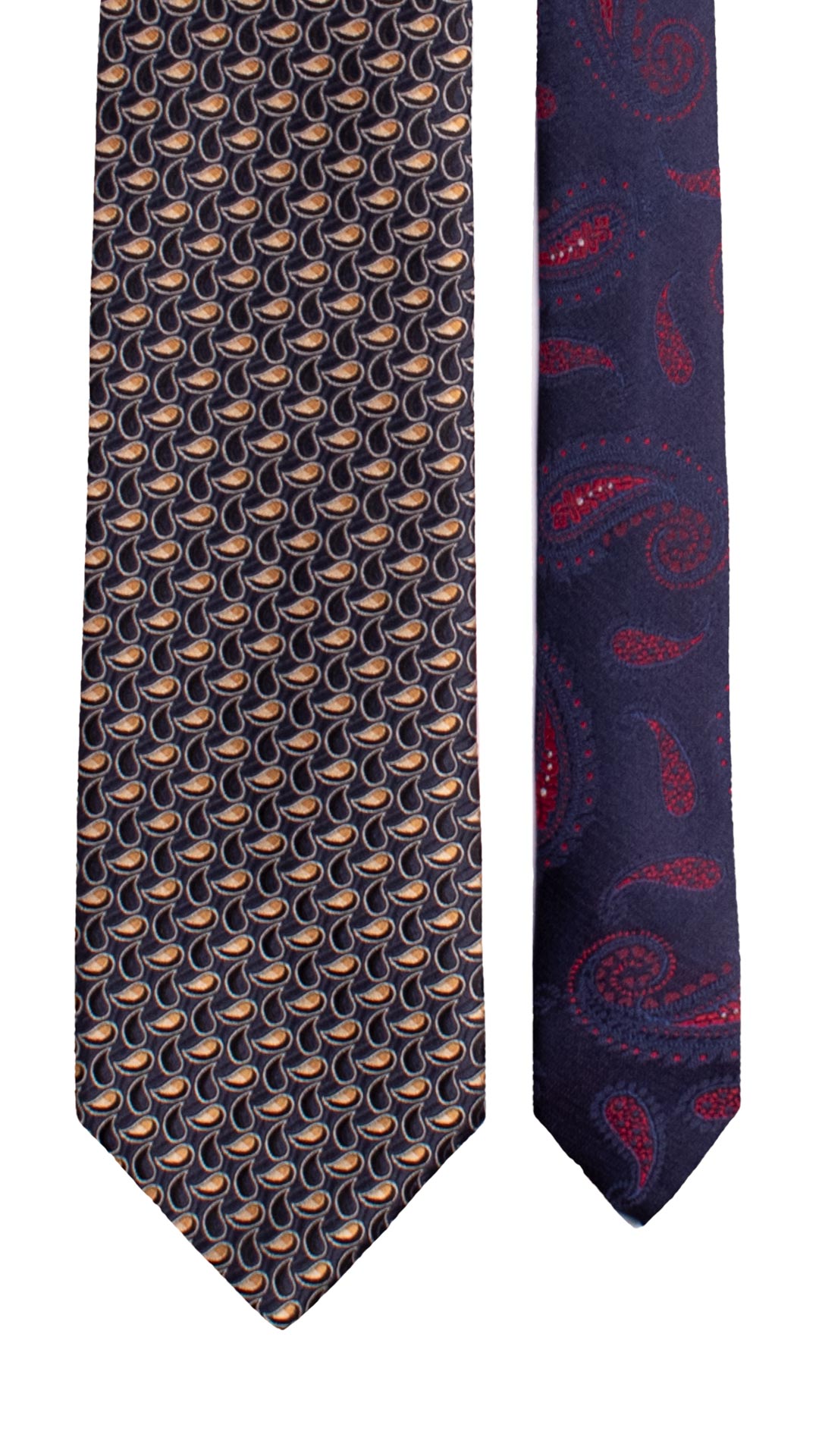 Cravatta di Seta Blu Paisley Beige Nodo in Contrasto Avorio Tono su Tono Fantasia Bordeaux Blu Notte N3380 Made in Italy Graffeo Cravatte Pala