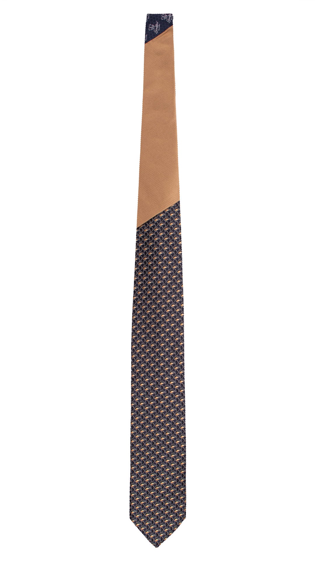 Cravatta di Seta Blu Paisley Beige Nodo in Contrasto Beige Tinta Unita N3323 Graffeo Cravatte Made in Italy-Intera