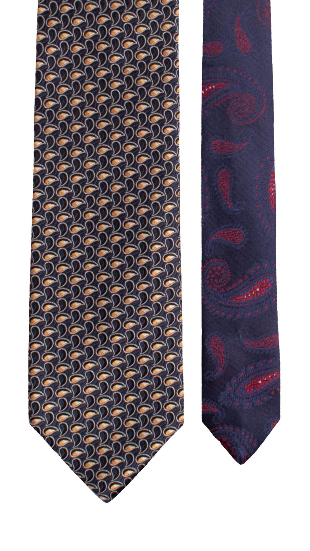 Cravatta di Seta Blu Paisley Beige Nodo in Contrasto Beige Tinta Unita N3323 Graffeo Cravatte Made in Italy Pala