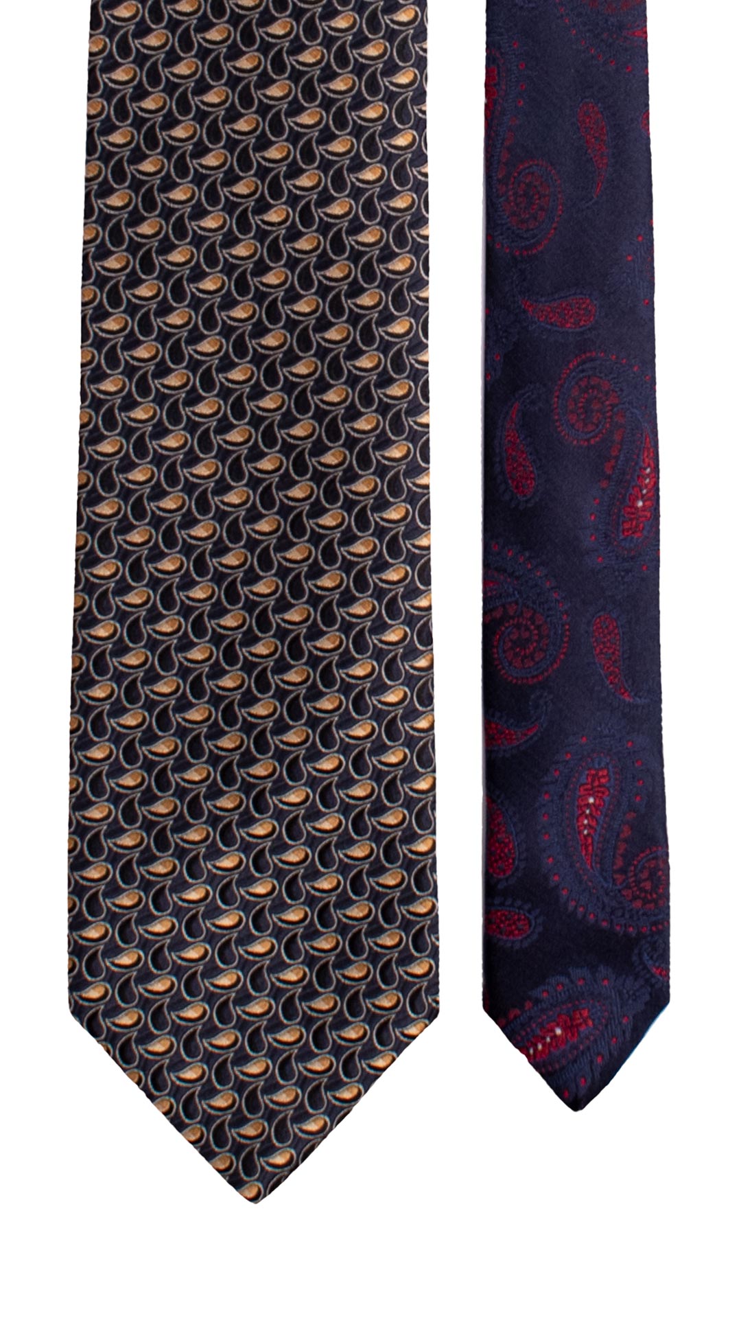 Cravatta di Seta Blu Paisley Beige Nodo in Contrasto Tono su Tono Beige N3420 Made in Italy Graffeo Cravatte Pala
