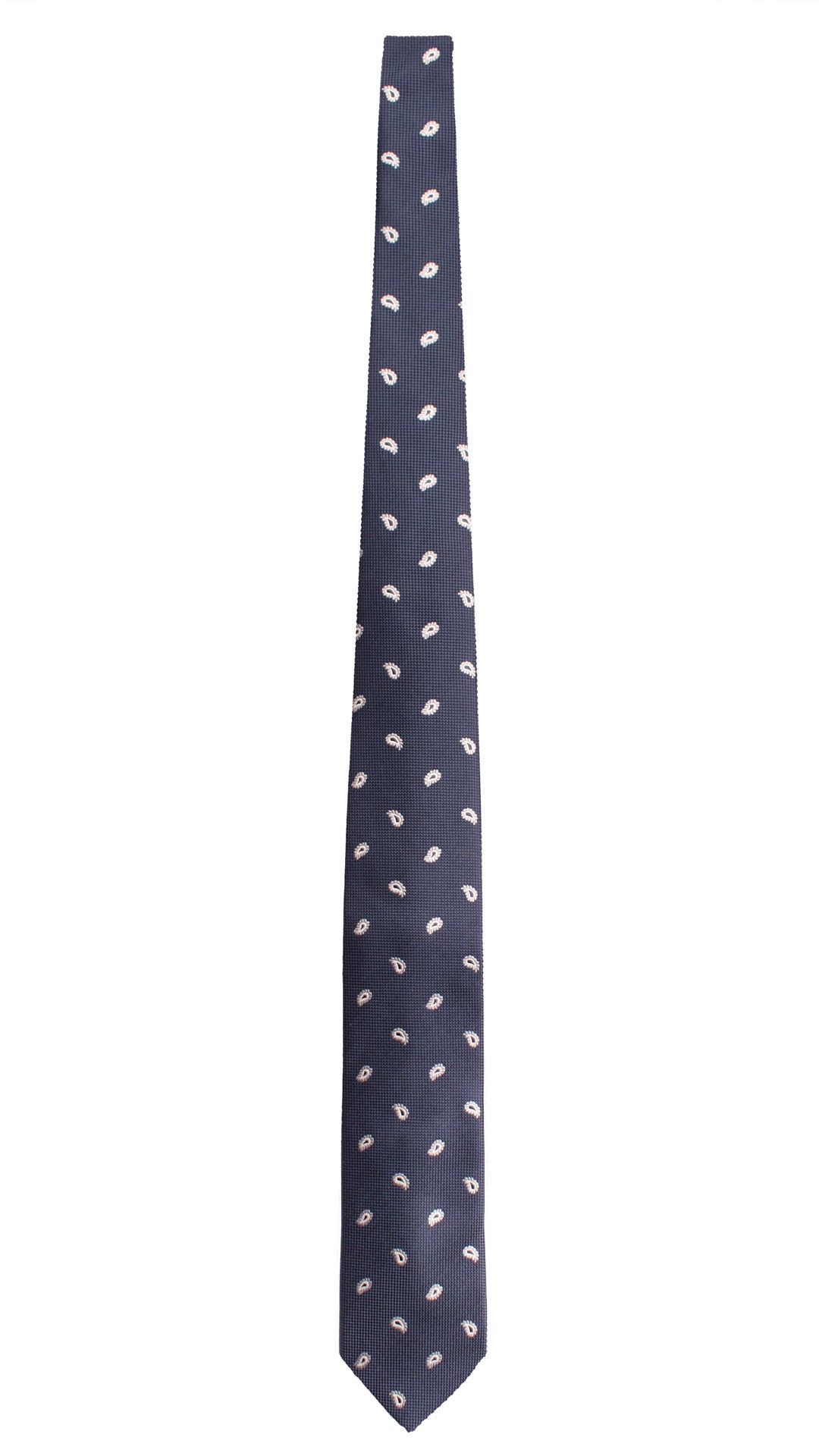 Cravatta di Seta Blu Paisley Bianco Grigio 2085 Graffeo Cravatte Made in Italy Intera