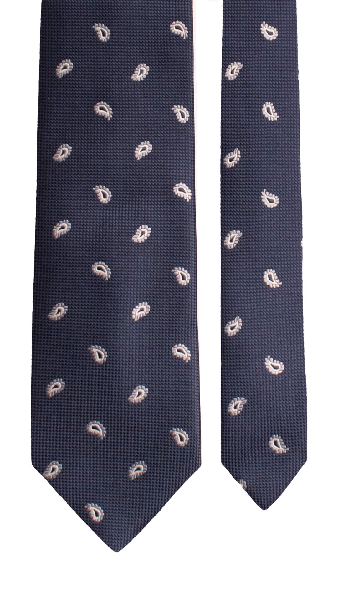 Cravatta di Seta Blu Paisley Bianco Grigio 2085 Graffeo Cravatte Made in Italy Pala