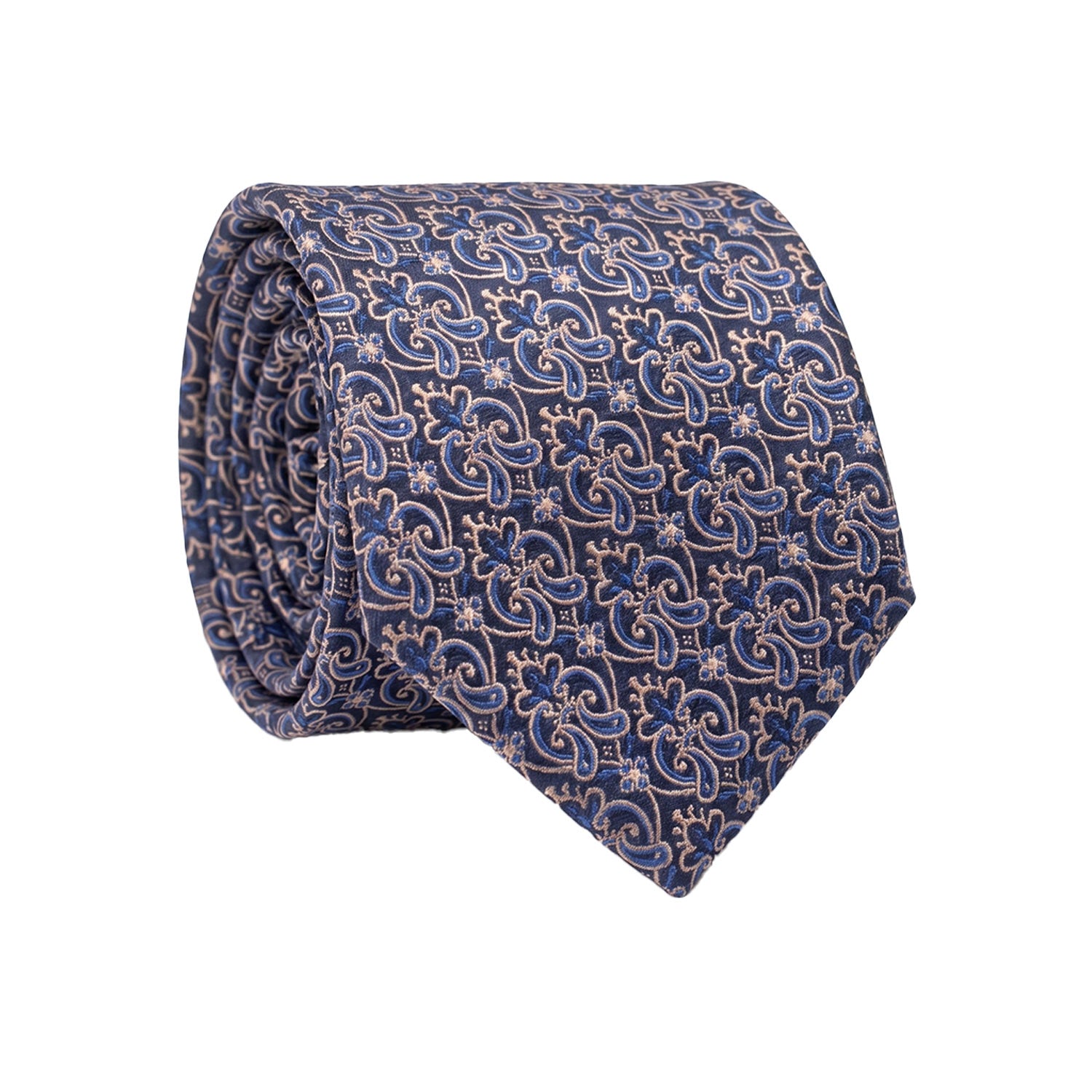 Cravatta di Seta Blu Paisley Bluette Beige 1531 Graffeo Cravatte Made in Italy Rotolo