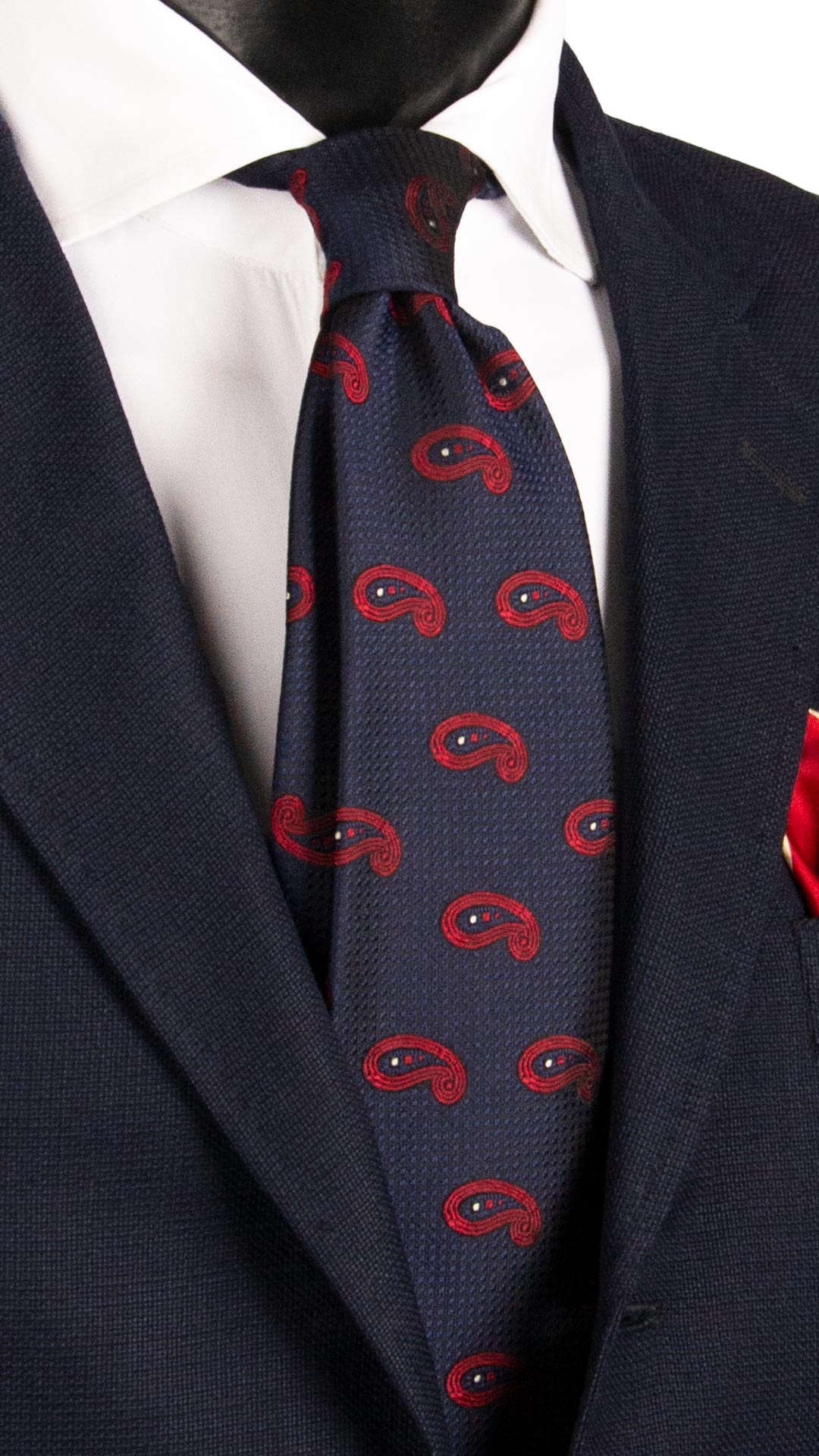 Cravatta di Seta Blu Paisley Rosso Bianco AN7666 Made in Italy Graffeo Cravatte