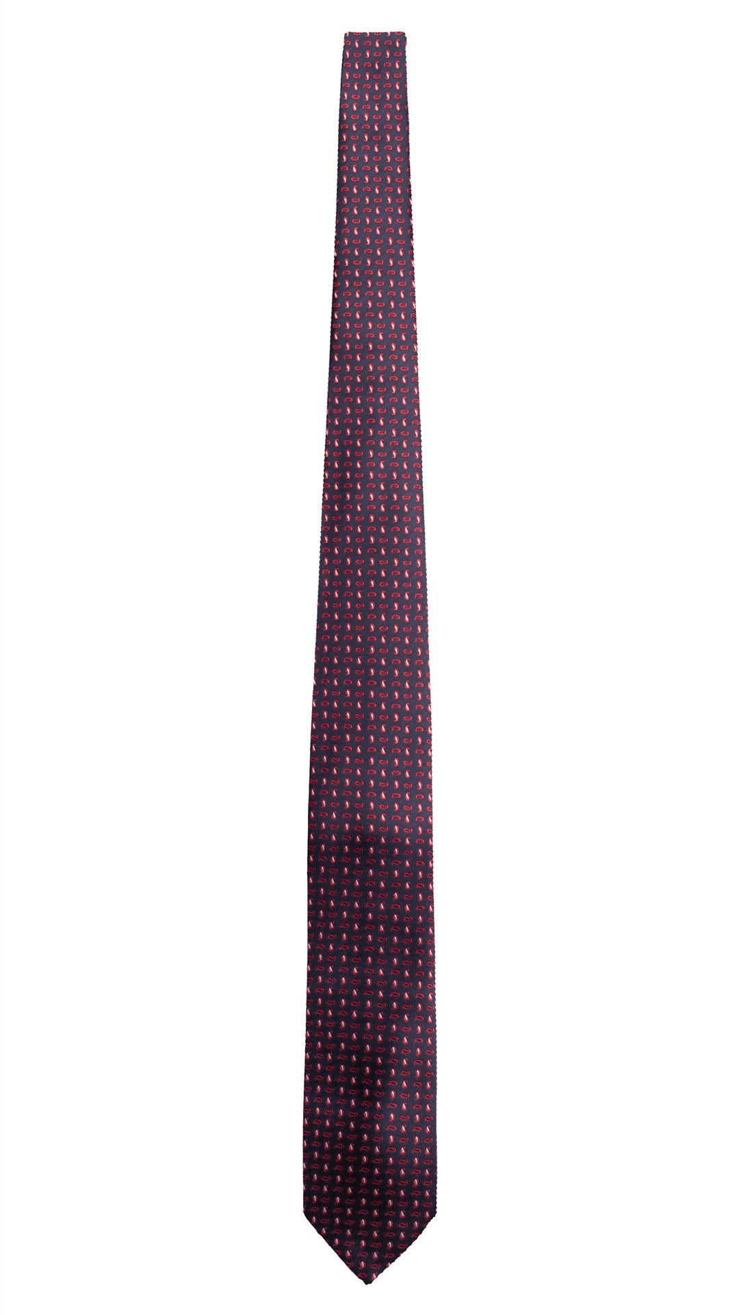 Cravatta di Seta Blu Paisley Rosso Grigio Argento 2001 Graffeo Cravatte Made in Italy Intera
