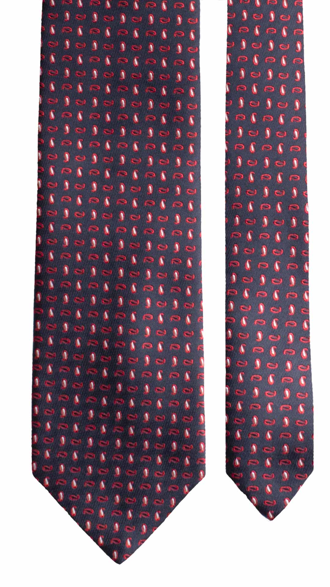 Cravatta di Seta Blu Paisley Rosso Grigio Argento 2001 Graffeo Cravatte Made in Italy Pala