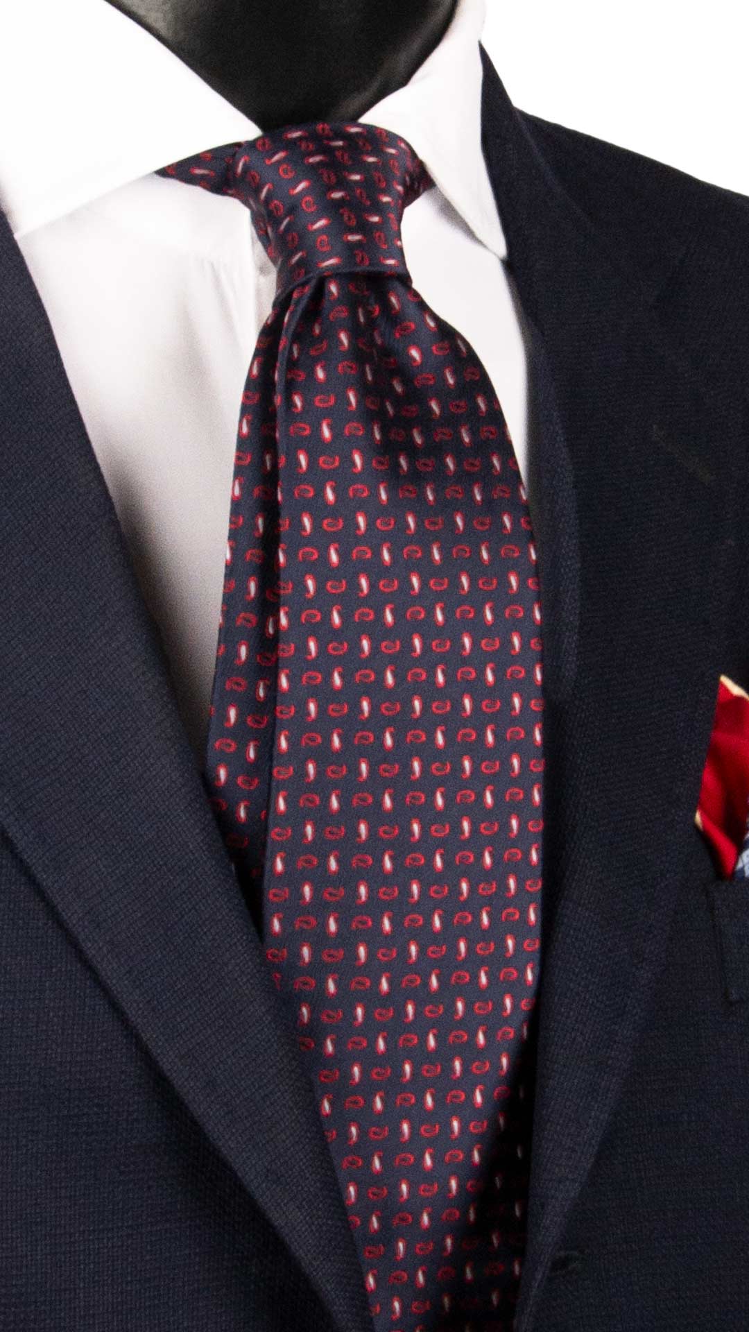 Cravatta di Seta Blu Paisley Rosso Grigio Argento 2001 Graffeo Cravatte Made in Italy