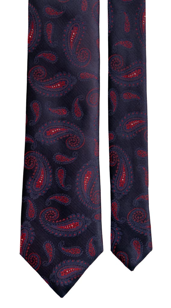 Cravatta di Seta Blu Paisley Rosso Grigio Argento 6890 Made in Italy Graffeo Cravatte Pala