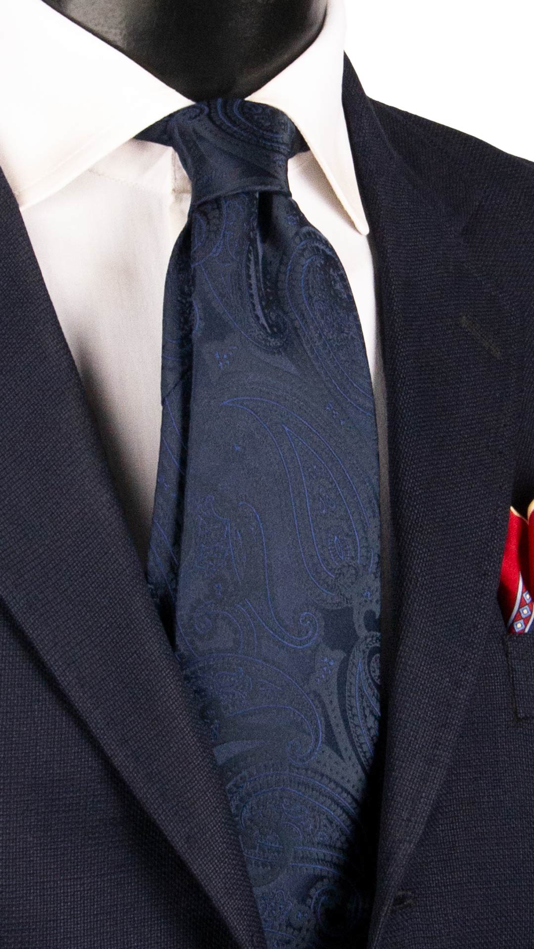 Cravatta di Seta Blu Paisley Tono su Tono 1736 Graffeo Cravatte Made in Italy