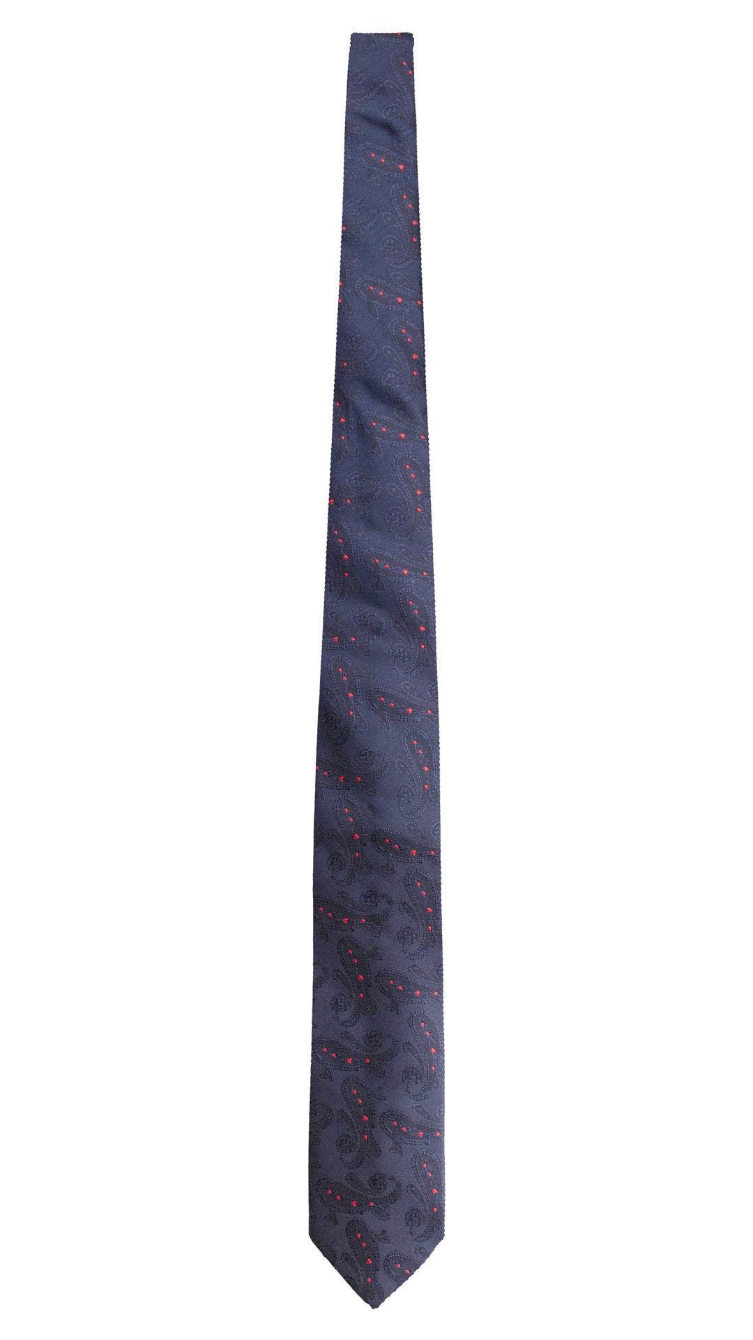 Cravatta di Seta Blu Paisley Tono su Tono Rosso 1653 Graffeo Cravatte Made in Italy Intera