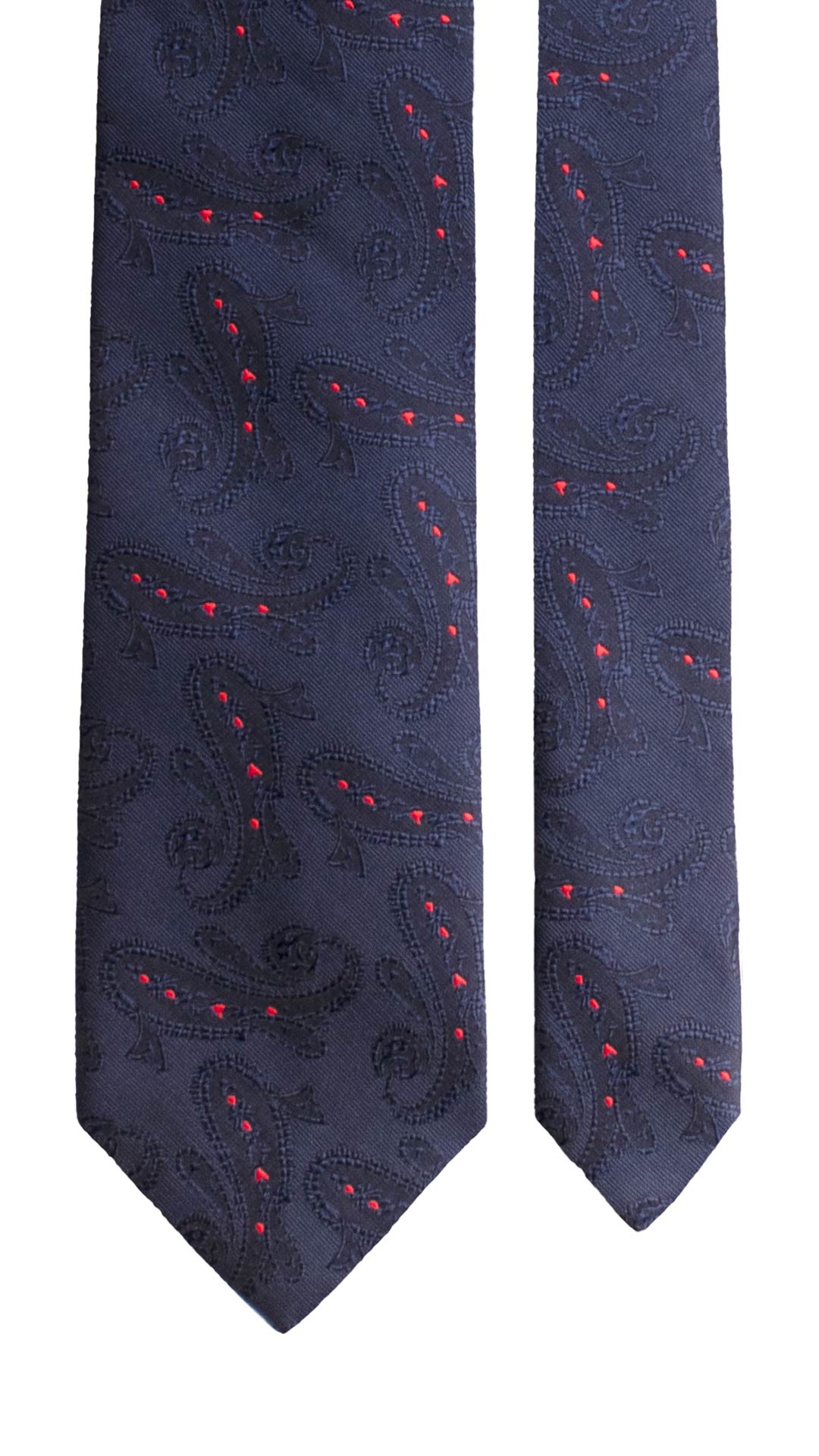 Cravatta di Seta Blu Paisley Tono su Tono Rosso 1653 Graffeo Cravatte Made in Italy Pala
