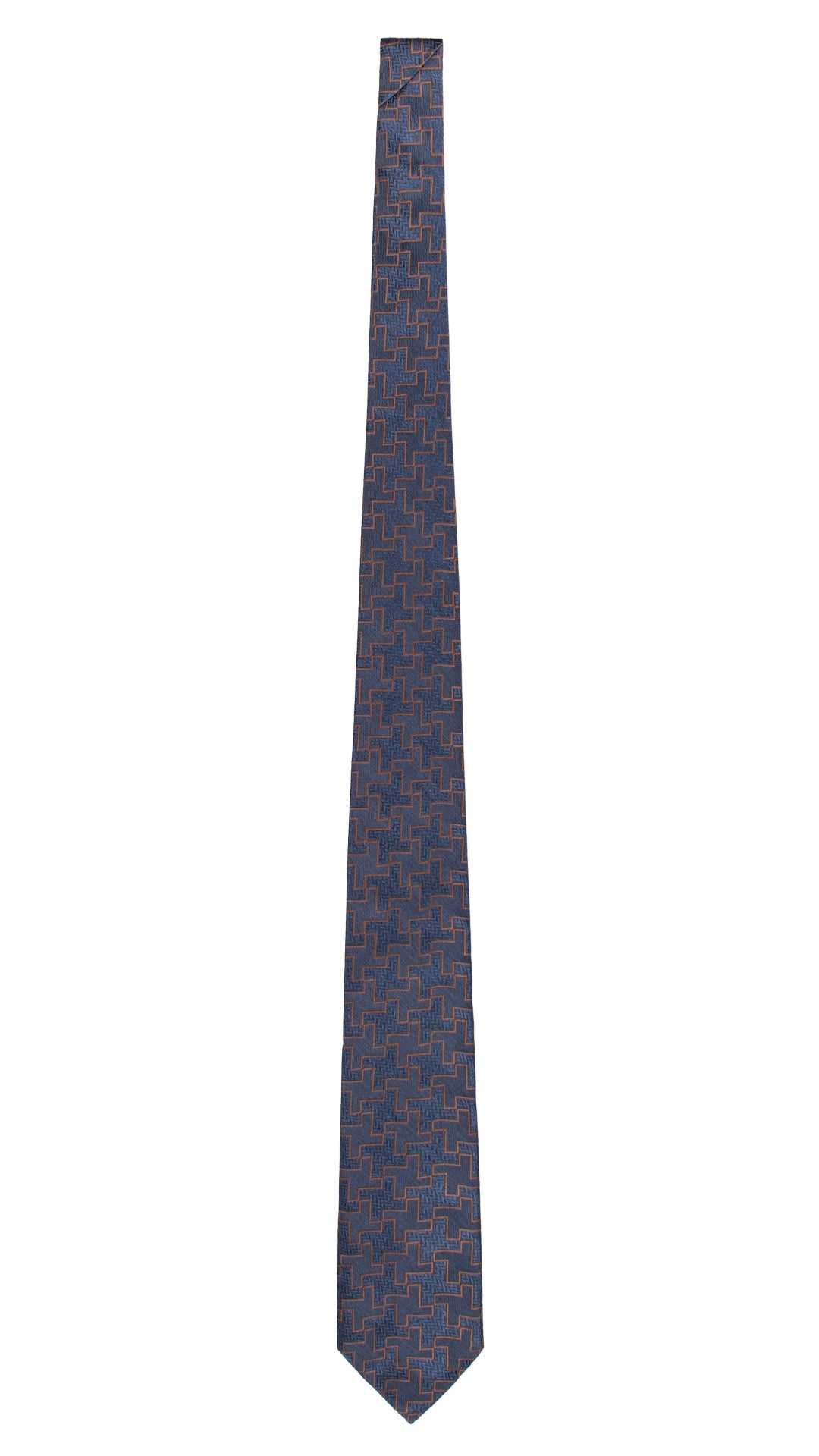 Cravatta di Seta Blu Pied de Poule Marrone AN7181 Made in Italy Graffeo Cravatte Intera