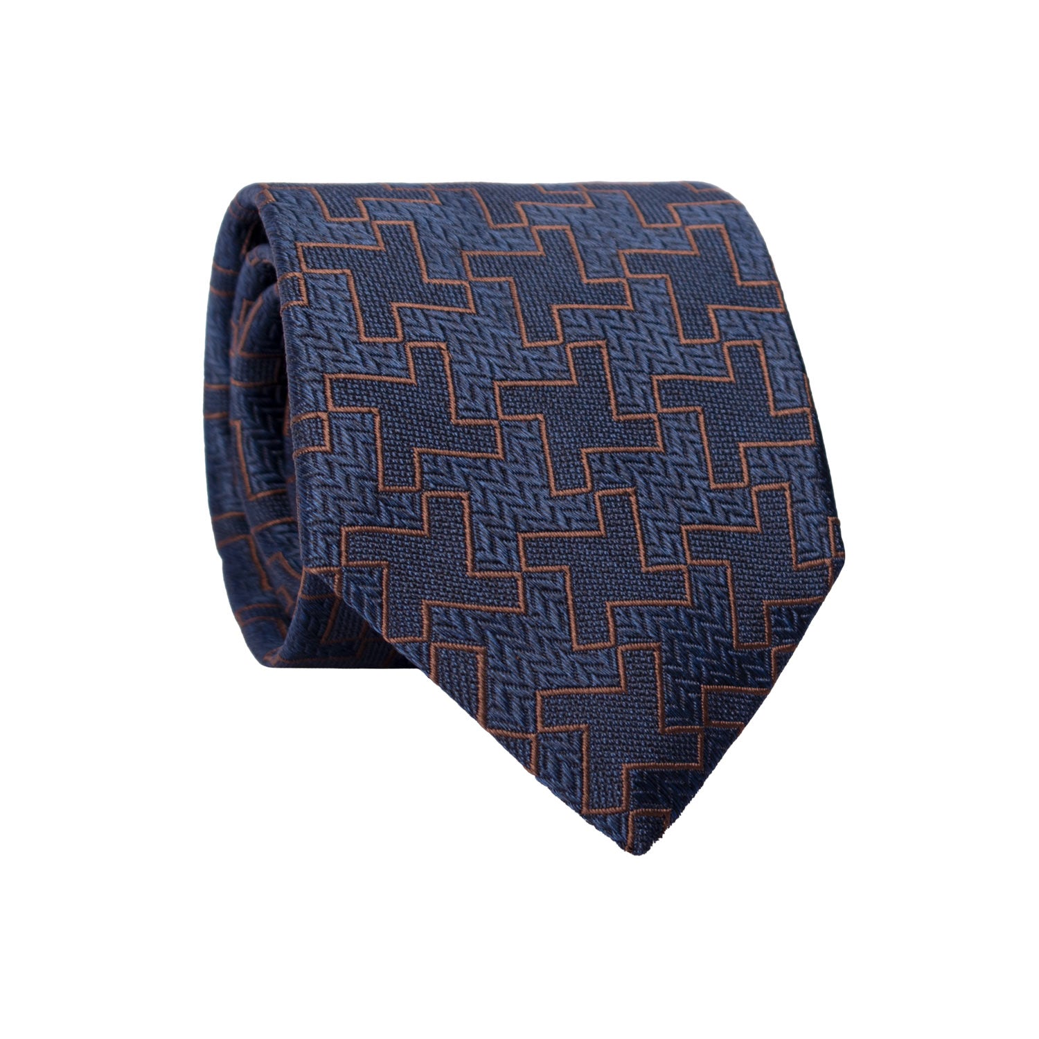 Cravatta di Seta Blu Pied de Poule Marrone AN7181 Made in Italy Graffeo Cravatte Rotolo