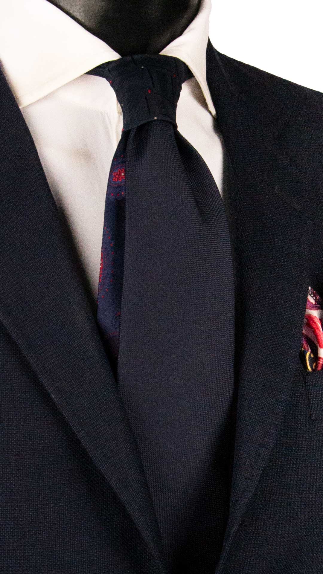 Cravatta di Seta Blu Tinta Unita Nodo in Contrasto Blu Fantasia Tono su Tono Bianco Rosso N3376 Made in Italy Graffeo Cravatte 