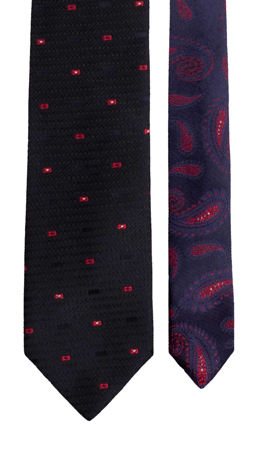 Cravatta di Seta Blu Tono su Tono Fantasia Rosso Bianco Nodo in Contrasto Rosso Bordeaux Fantasia Blu Bianco N3416 Made in Italy Graffeo Cravatte Pala 