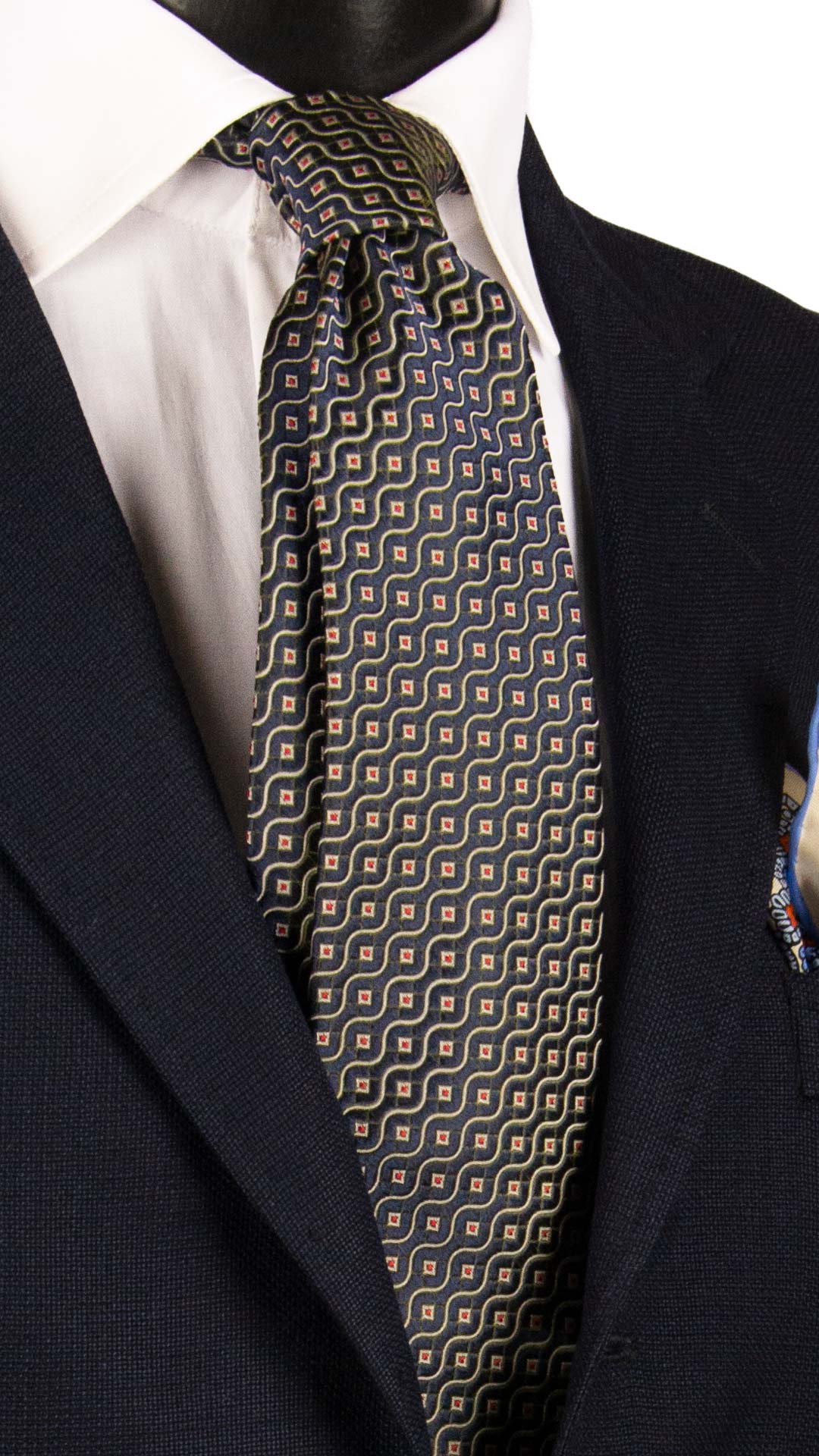 Cravatta di Seta Blu Verde Cangiante Fantasia Grigia Rossa 7267 Graffeo Cravatte Made in Italy