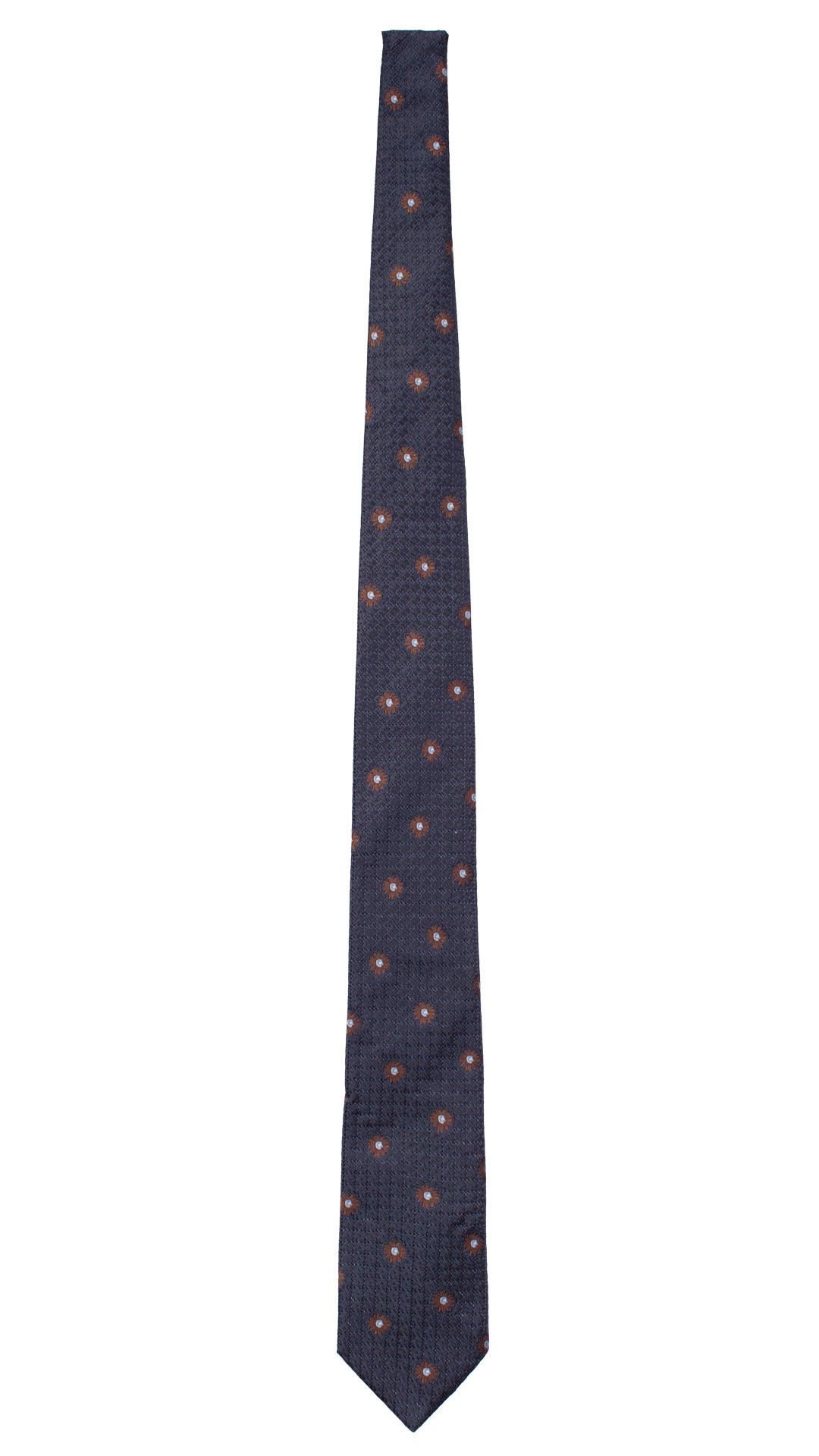 Cravatta di Seta Blu a Fiori Marrone Celeste AN7459 Made in Italy Graffeo Cravatte Intera
