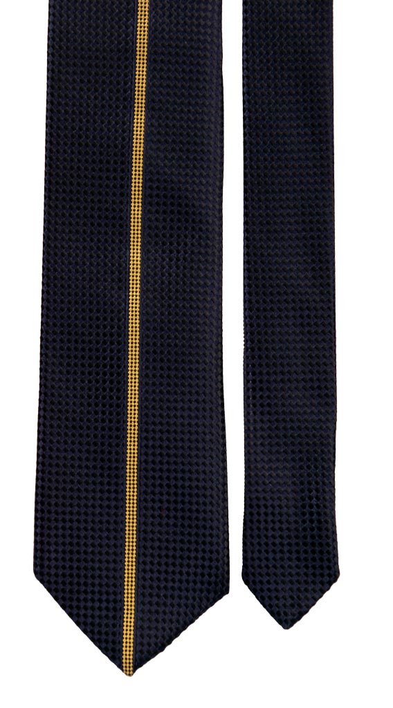 Cravatta di Seta Blu con Riga Centrale Gialla 6922 Pala