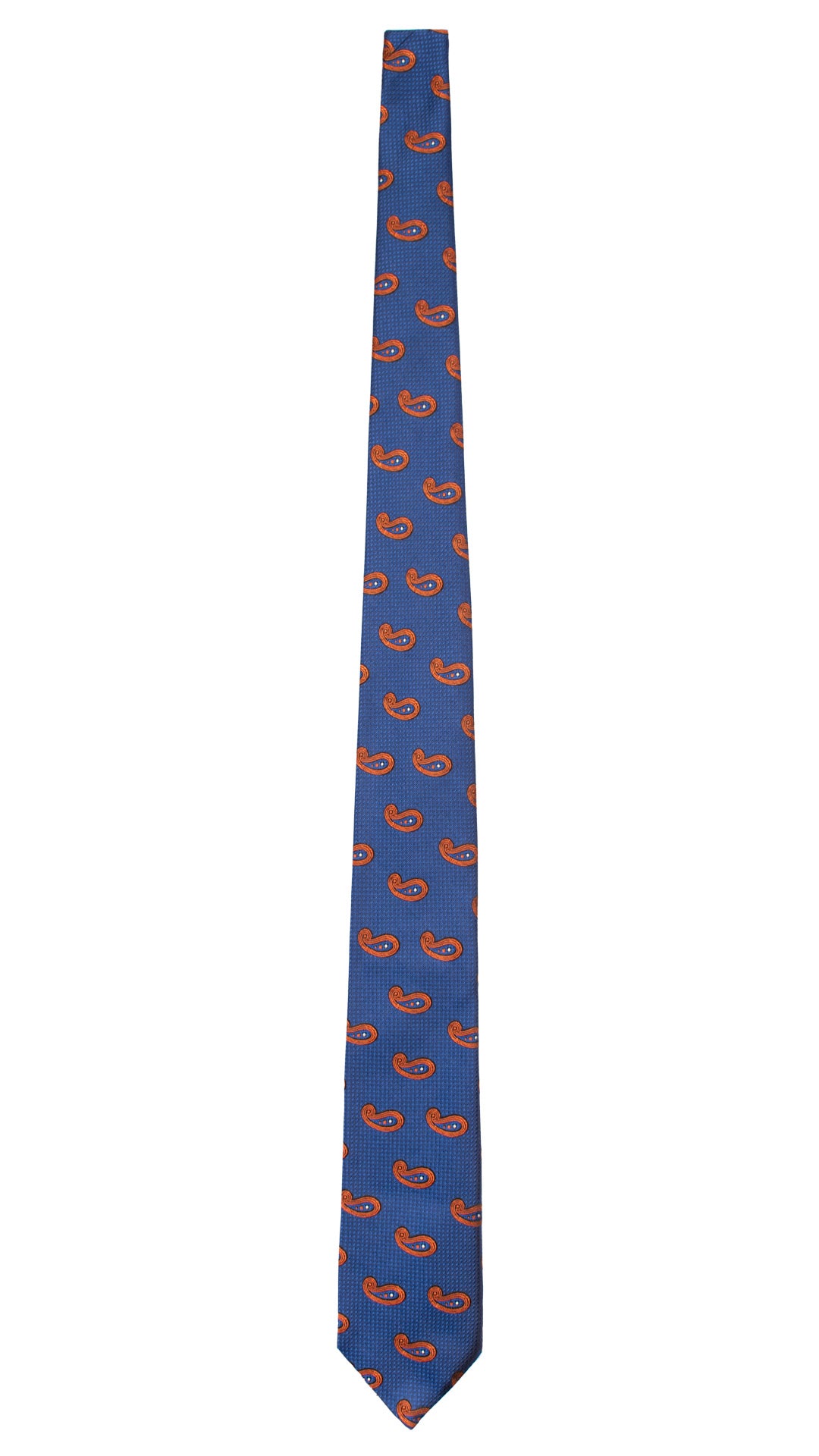 Cravatta di Seta Bluette Paisley Ruggine AN7482 Made in Italy Graffeo Cravatte Intera
