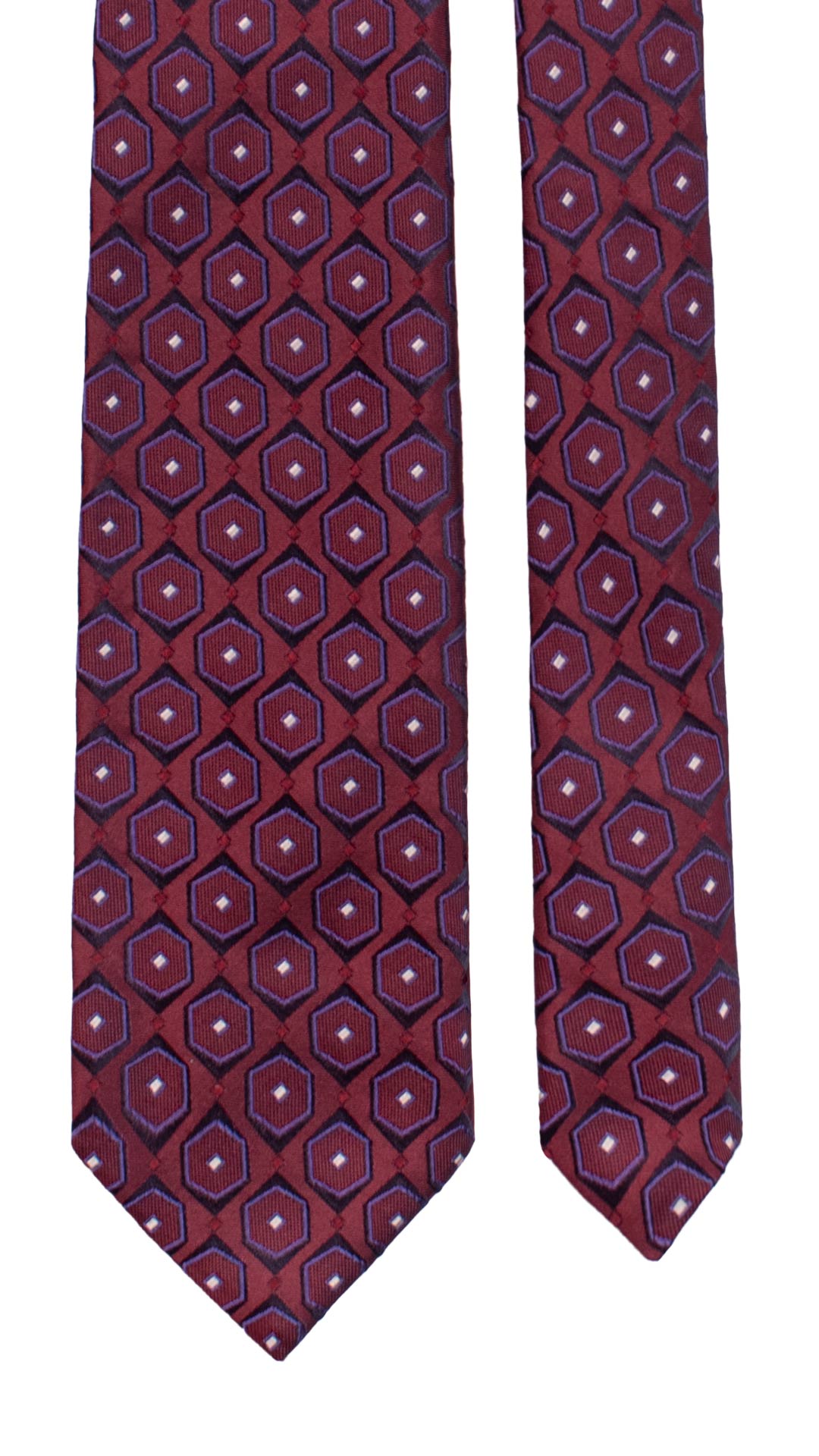 Cravatta di Seta Bordeaux Fantasia Nero Viola Grigio Argento AN7430 Made in Italy Graffeo Cravatte Pala