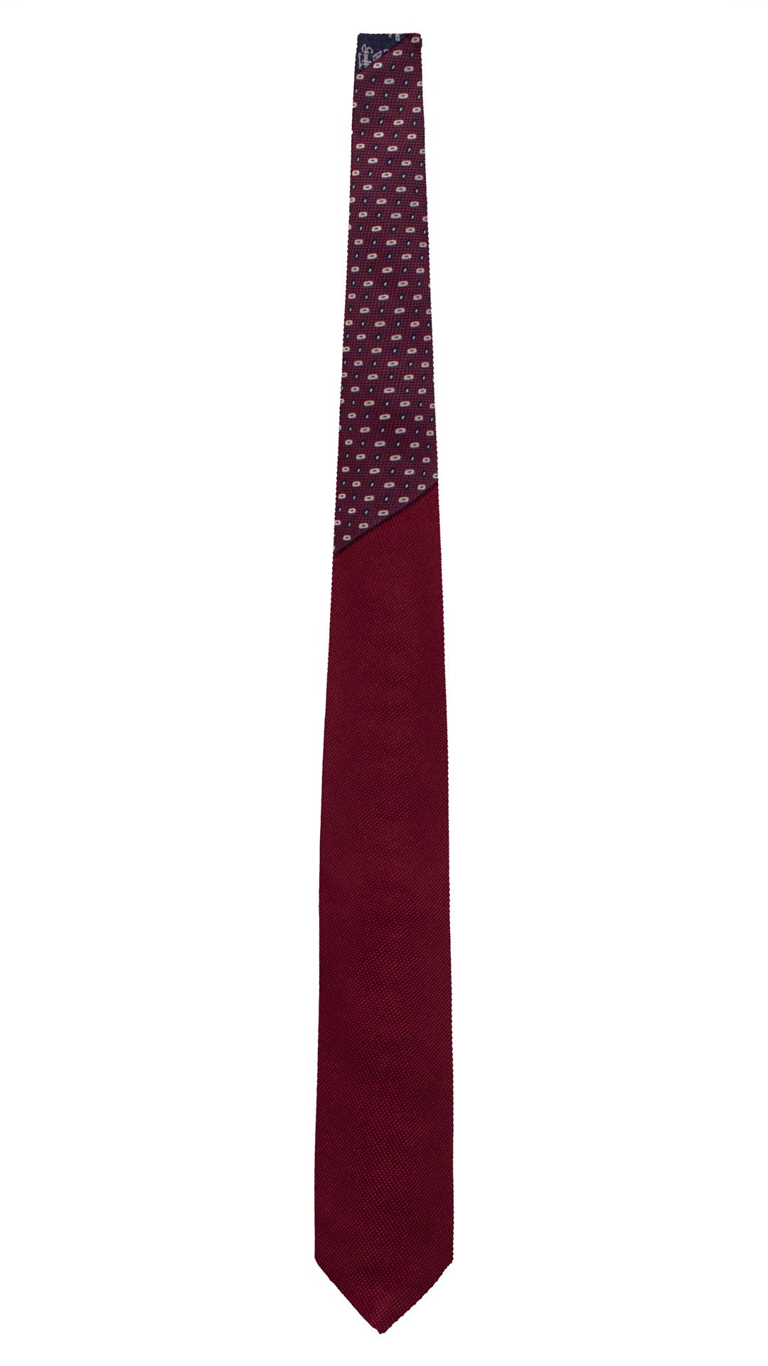 Cravatta di Seta Bordeaux Tinta Unita Nodo in Contrasto Bordeaux Fantasia Blu Bianco N3352 Made in Italy Graffeo Cravatte Intera