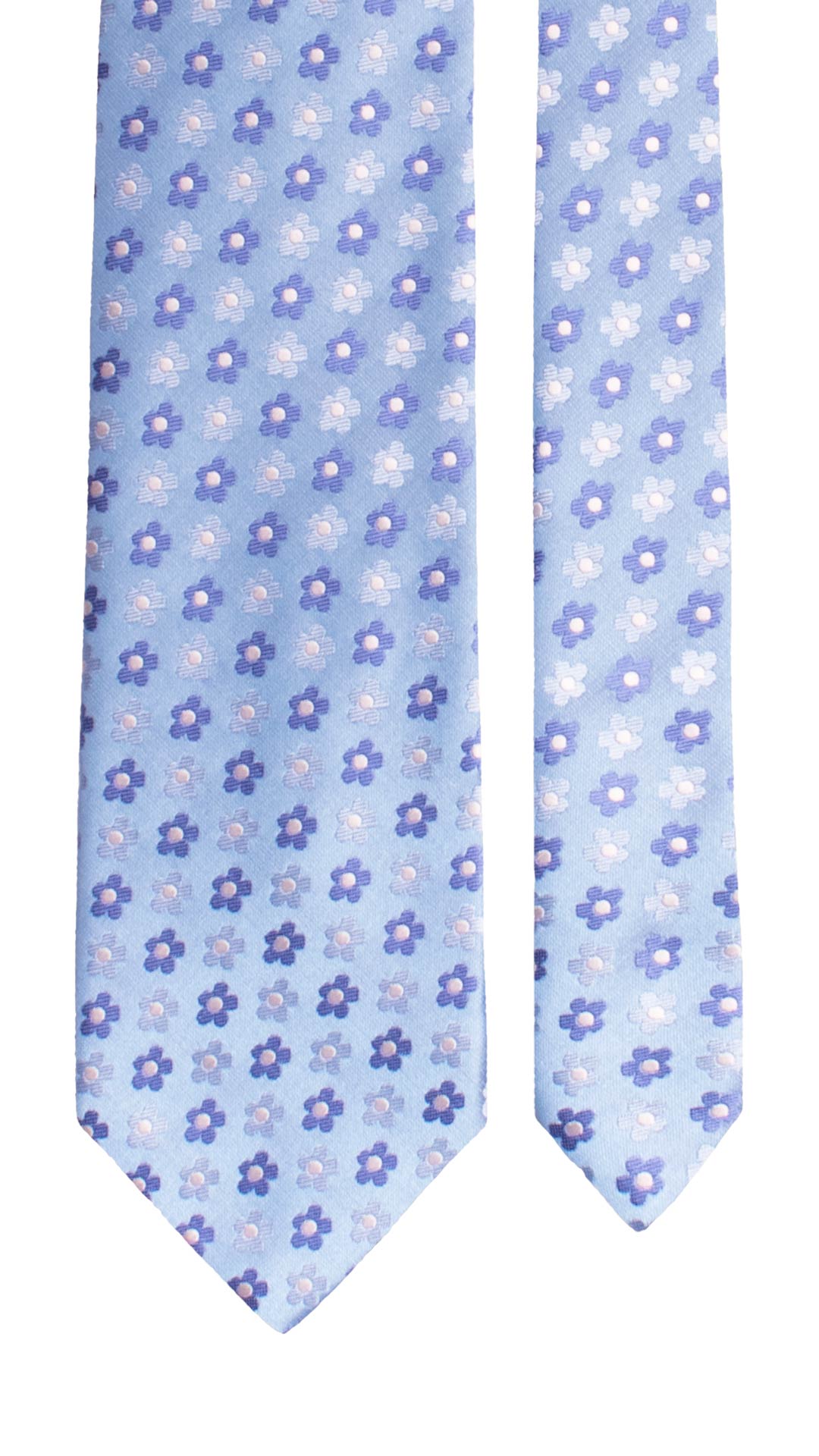 Cravatta di Seta Celeste Effetto Cangiante a Fiori Viola Azzurri Grigio Argento 1649 Graffeo Cravatte Made in Italy Pala