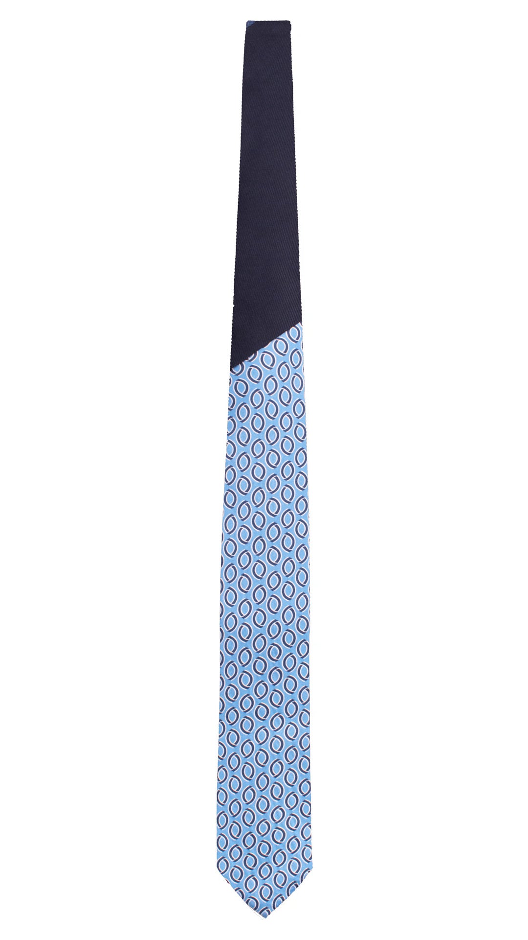 Cravatta di Seta Celeste Fantasia Blu Bianco Nodo in Contrasto Blu Notte Tinta Unita N3476 Made in Italy Graffeo Cravatte Intera