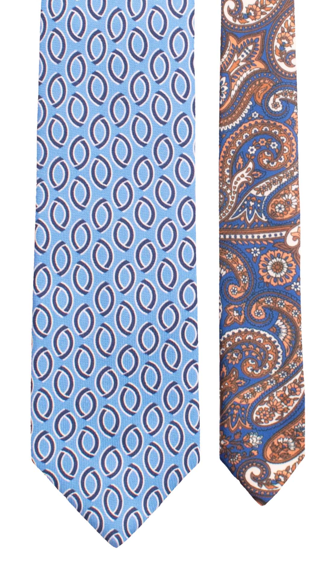 Cravatta di Seta Celeste Fantasia Blu Bianco Nodo in Contrasto Blu Notte Tinta Unita N3476 Made in Italy Graffeo Cravatte Pala