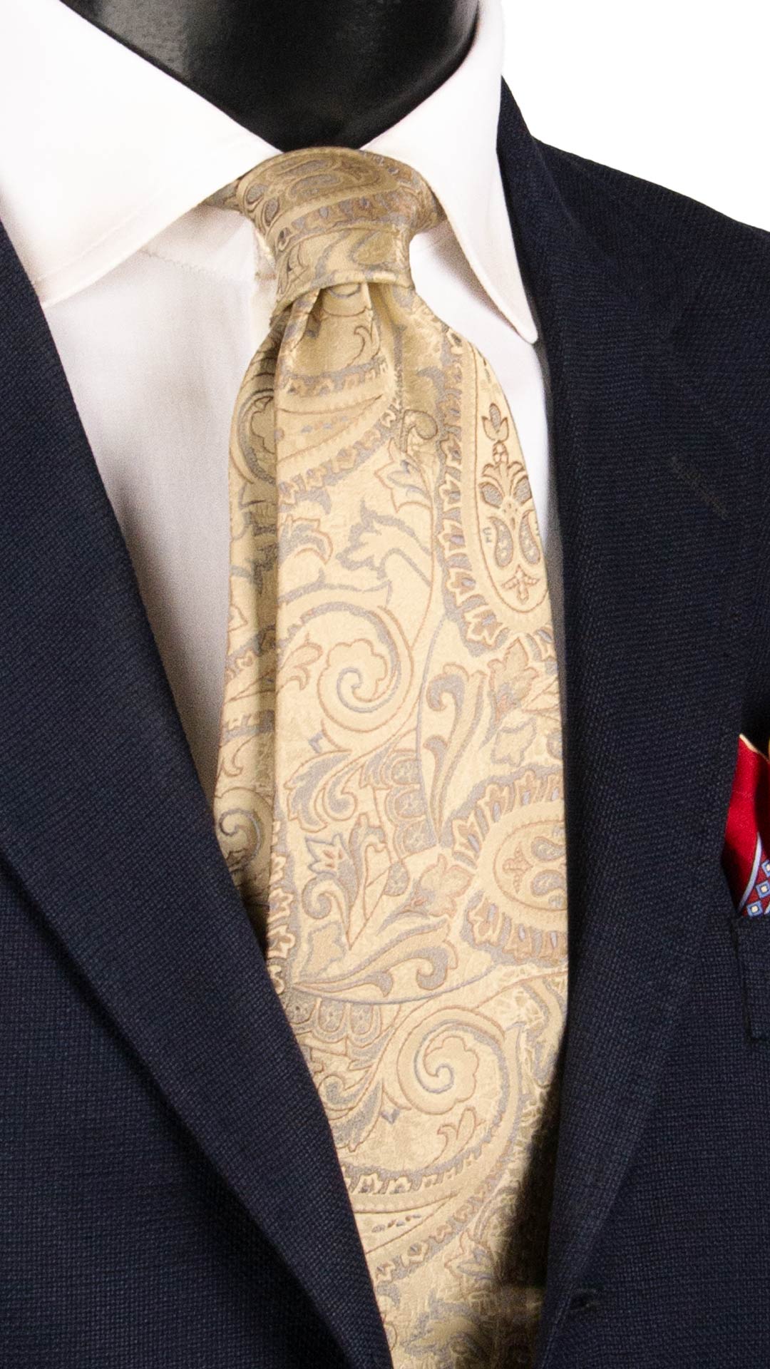 Cravatta di Seta Color Champagne Paisley Grigio Beige 1742 Graffeo Cravatte Made in Italy