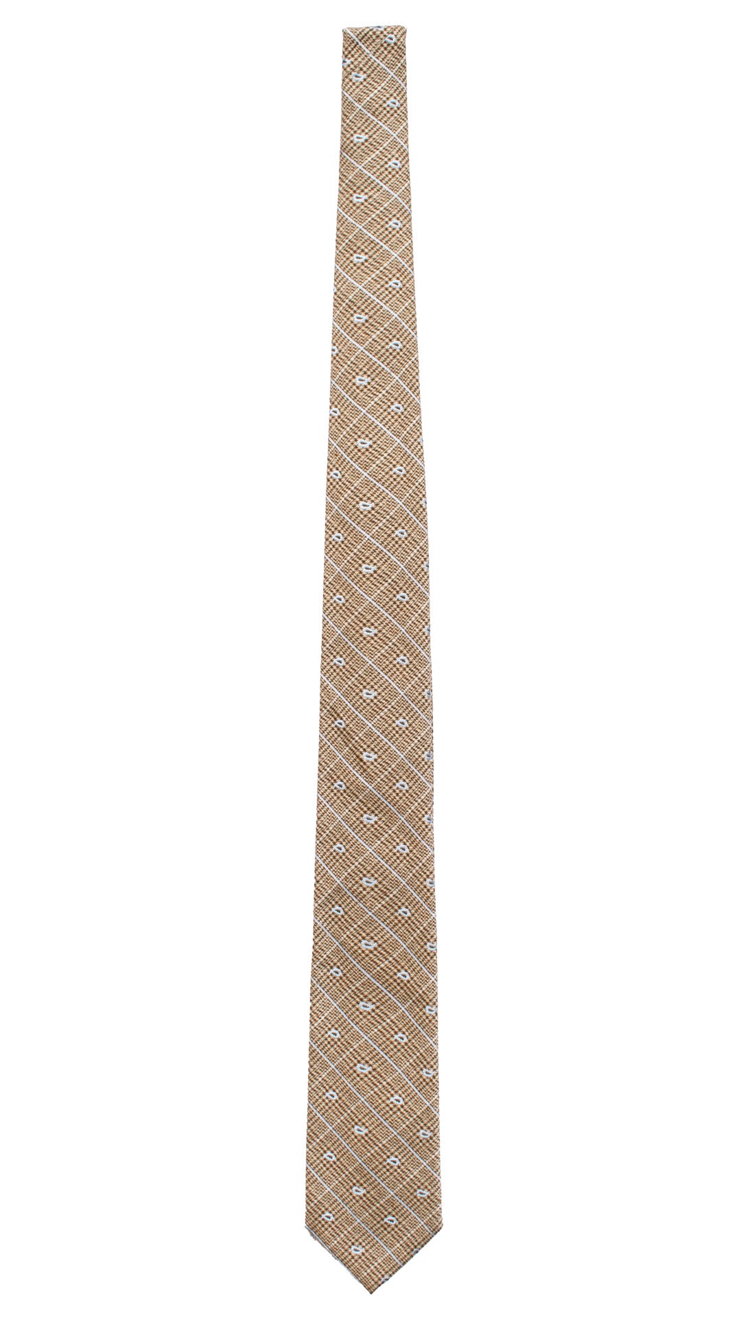 Cravatta di Seta Color Corda Principe di Galles Paisley a Quadri Celesti AN7526 Made in Italy Graffeo Cravatte Intera