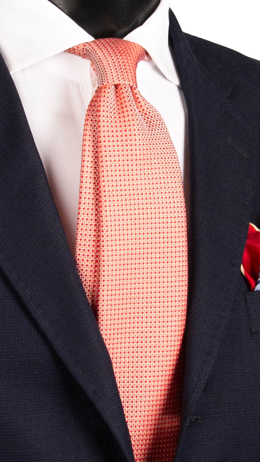 Cravatta di Seta Fantasia Rosa Salmone Rosso Bianco 7631 Made in Italy Graffeo Cravatte