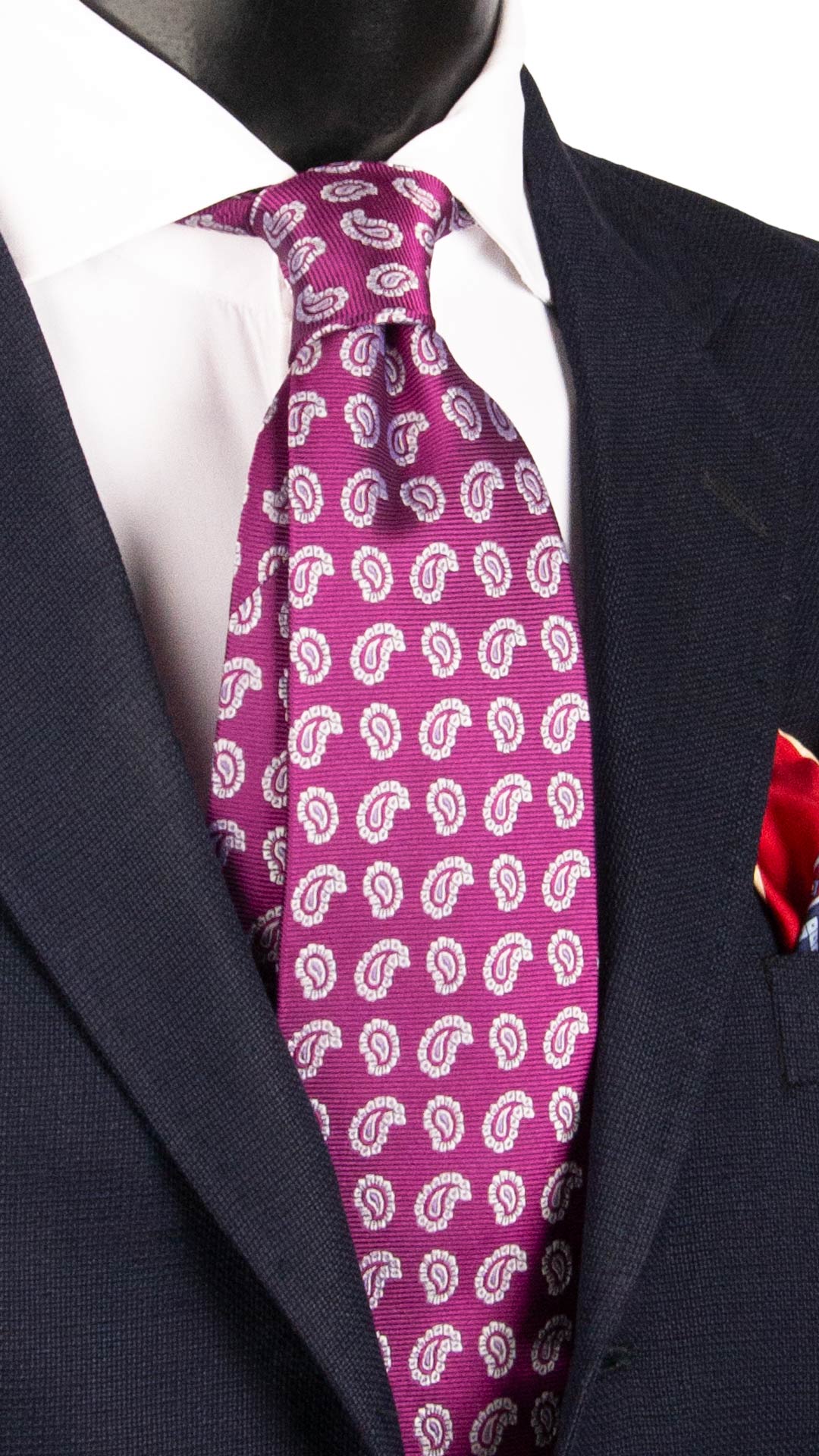 Cravatta di Seta Fucsia Paisley Grigio Argento Lilla 1861 Graffeo Cravatte Made in Italy