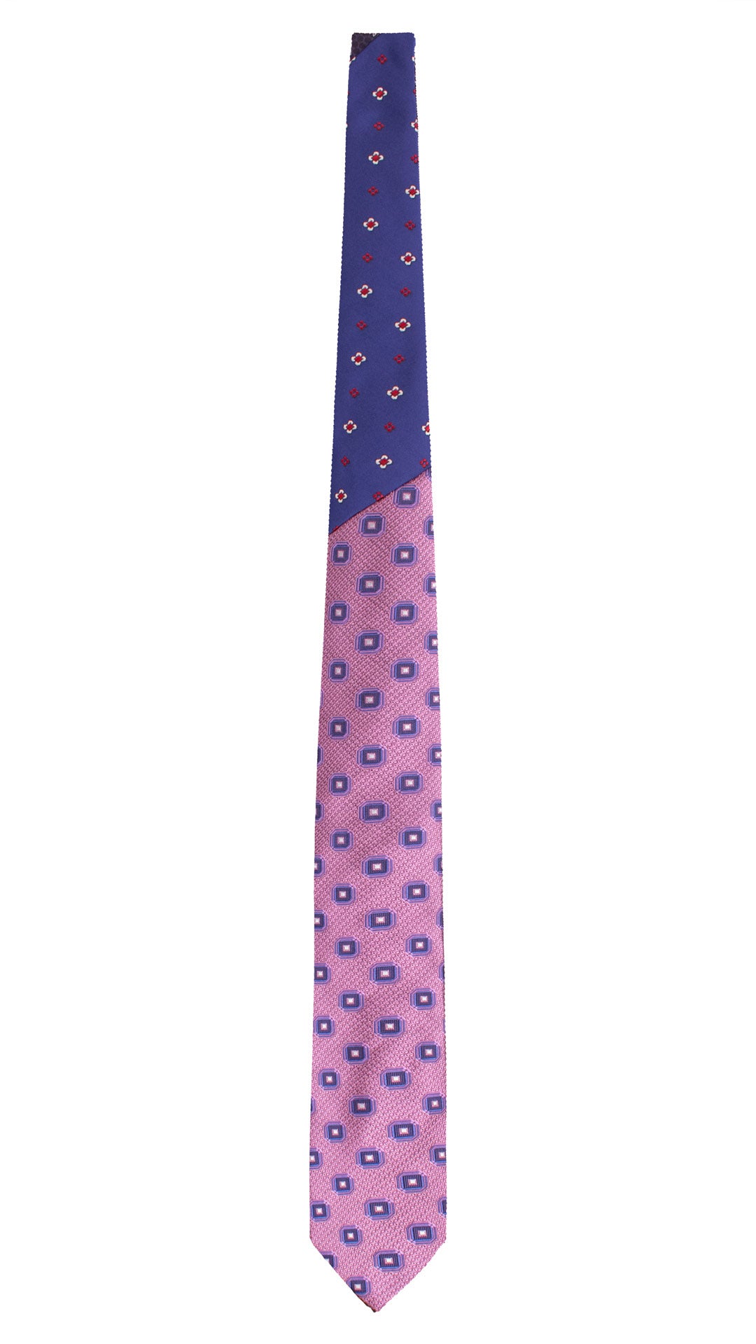 Cravatta di Seta Glicine Fantasia Viola Lilla Nodo in Contrasto Bluette Fantasia Bianco Rosso N3272 Made in Italy Graffeo Cravatte Intera