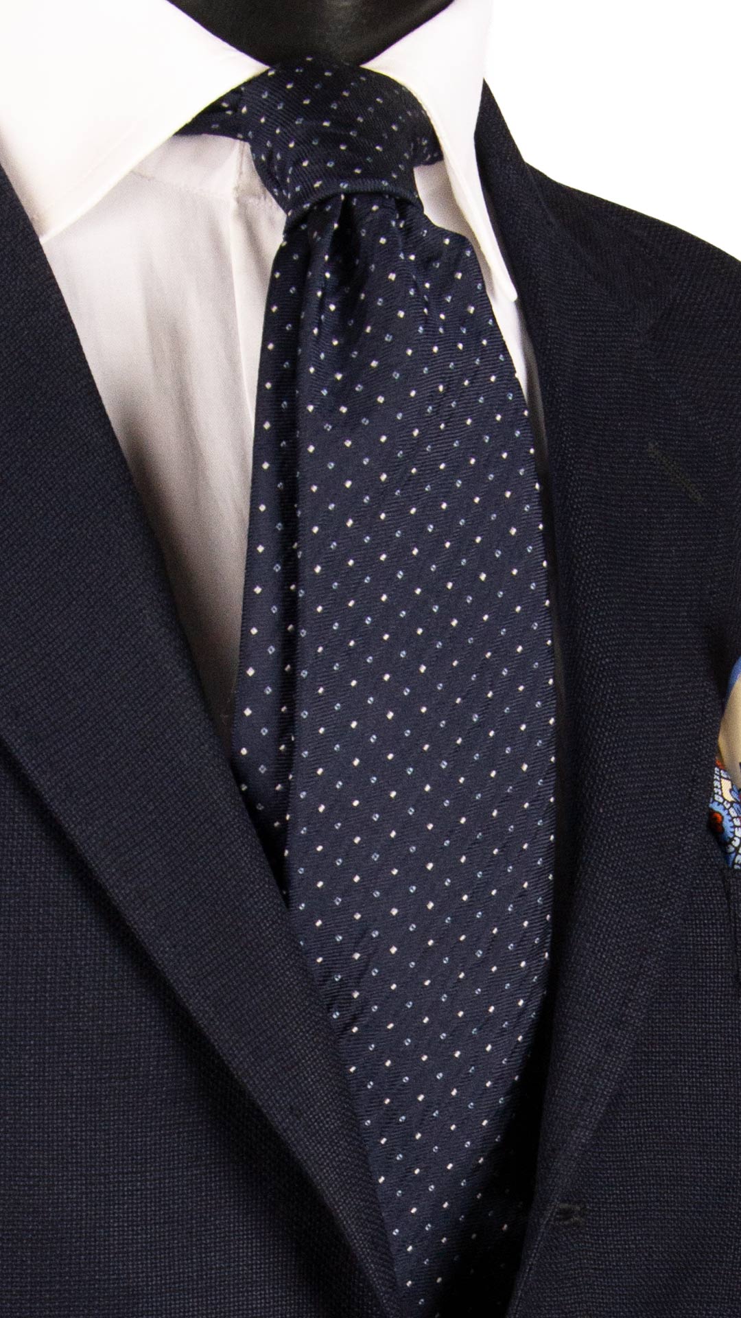 Cravatta di Seta Goffrata Blu Fantasia Celeste Bianca 7231 Graffeo Cravatte Made in Italy