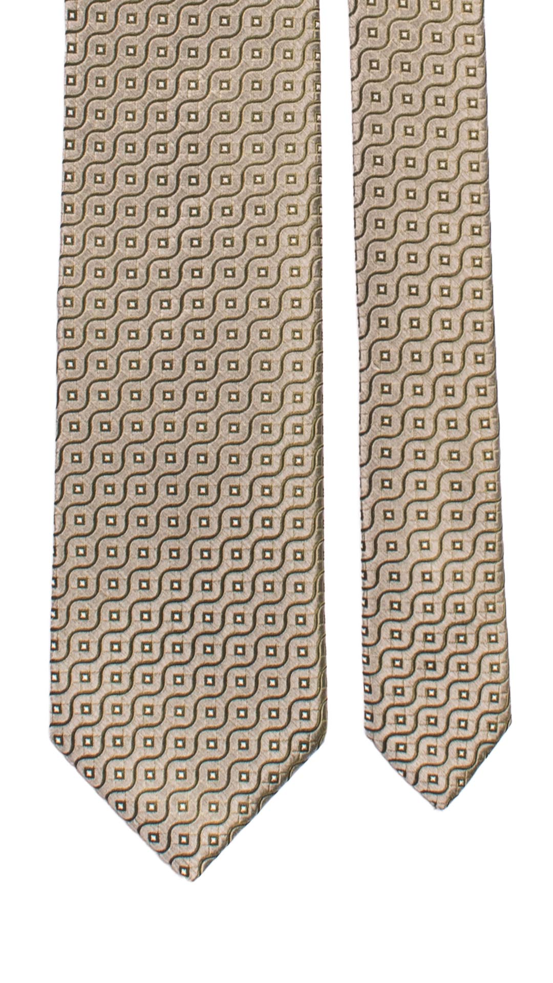 Cravatta di Seta Grigia Cangiante Fantasia Verde Bianca 7265 Graffeo Cravatte Made in Italy Pala