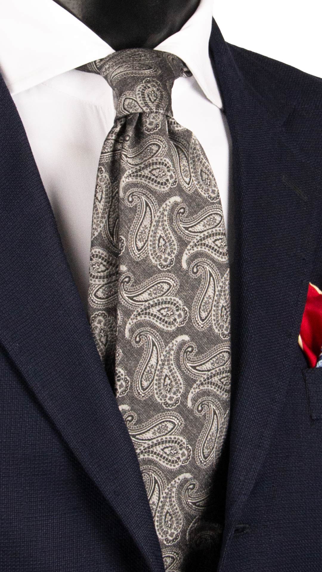 Cravatta di Seta Grigia Paisley Grigio Argento AN7610 Made in Italy Graffeo Cravatte