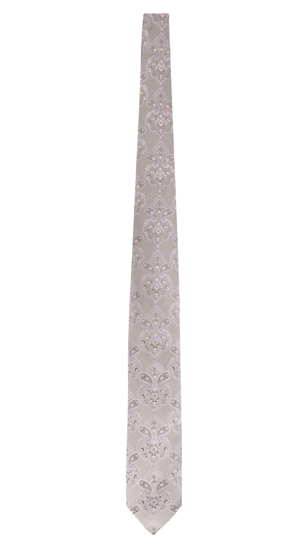 Cravatta di Seta Grigia Paisley Lilla Bianco 1638 Graffeo Cravatte Made in Italy Intera
