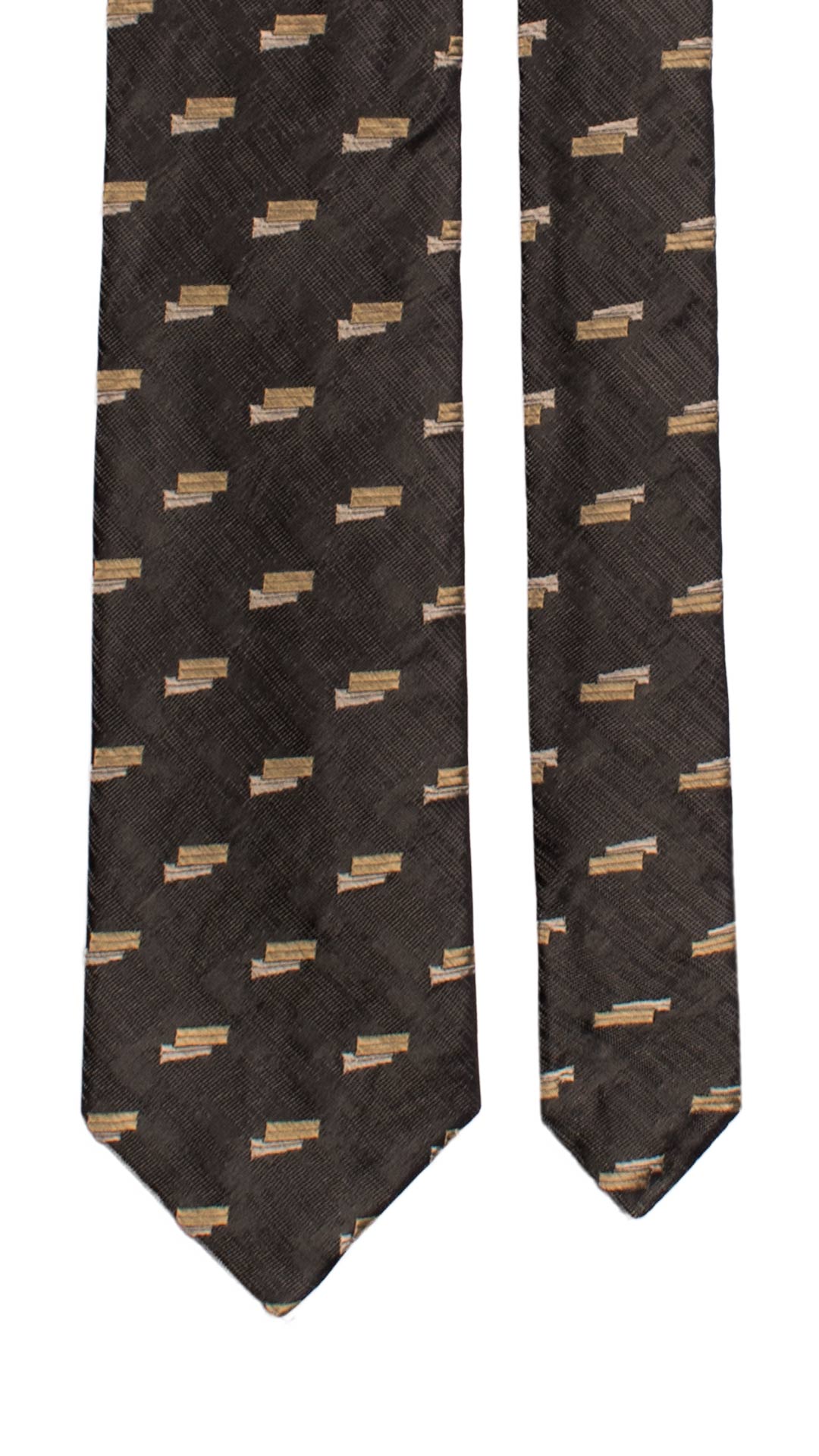 Cravatta di Seta Grigia Scura Lurex Fantasia Champagne Beige 7238 Graffeo Cravatte Made in Italy Pala